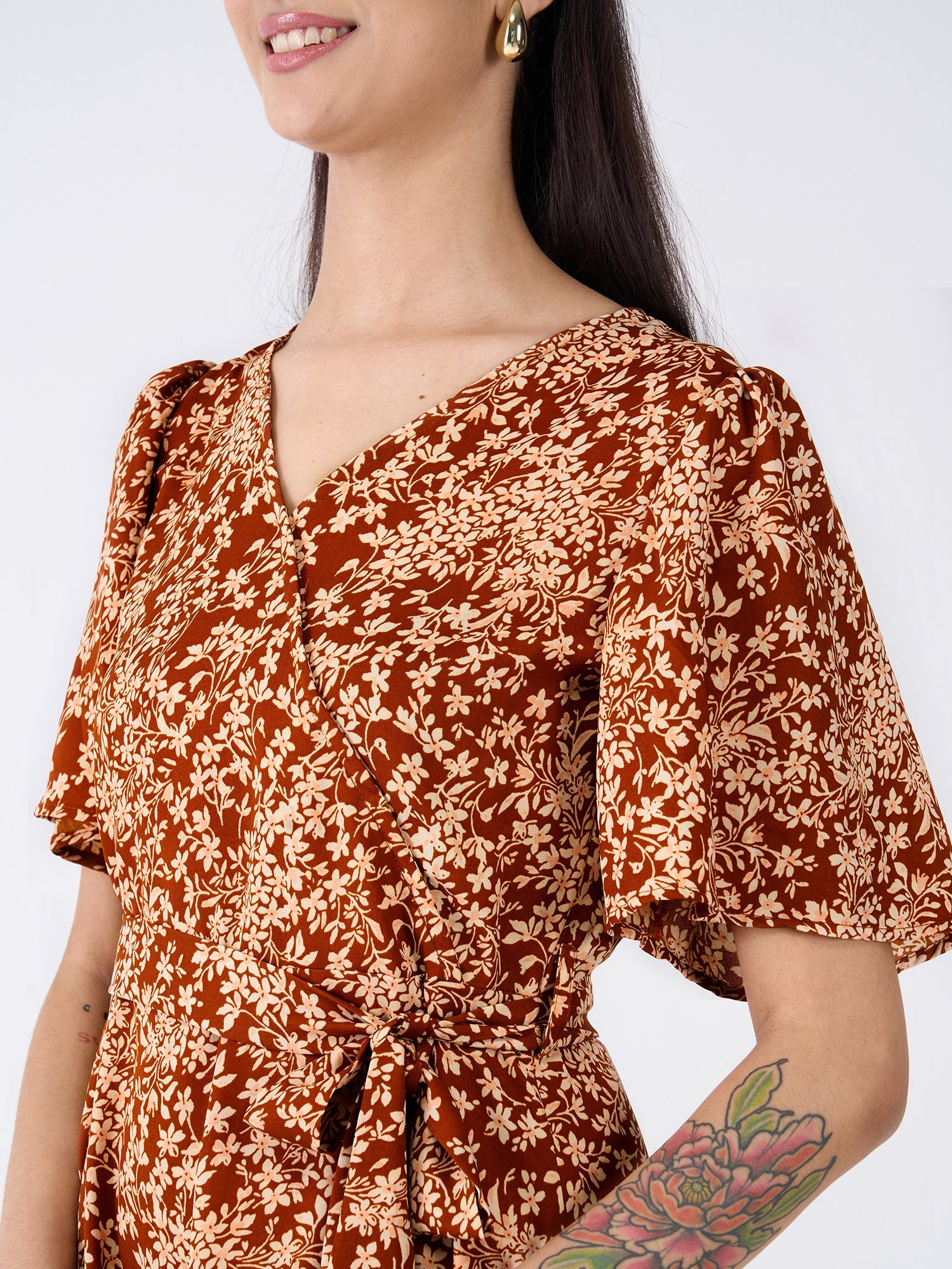 Carafe Floral Faux Wrap Dress-Multicolor