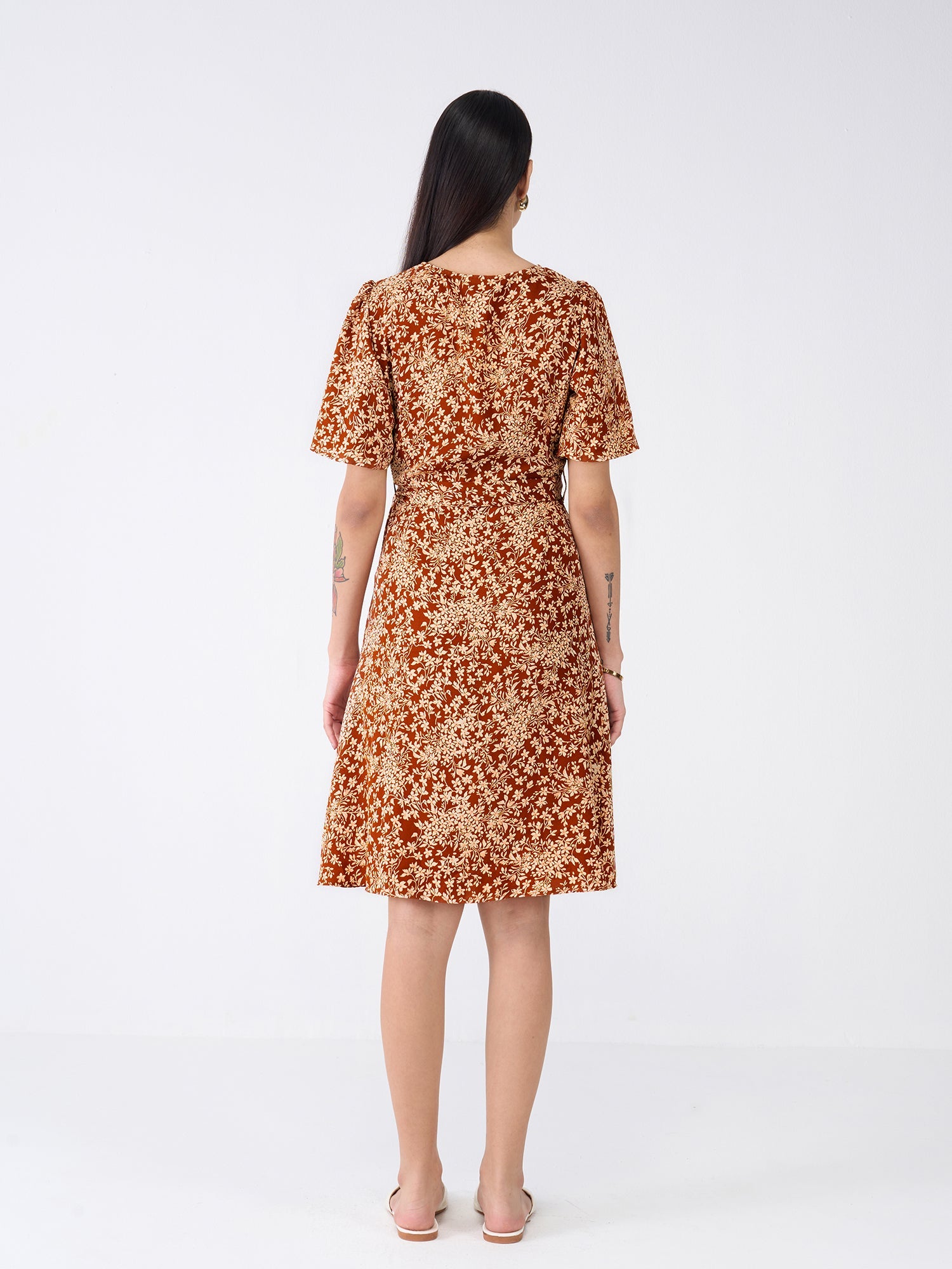 Carafe Floral Faux Wrap Dress-Multicolor