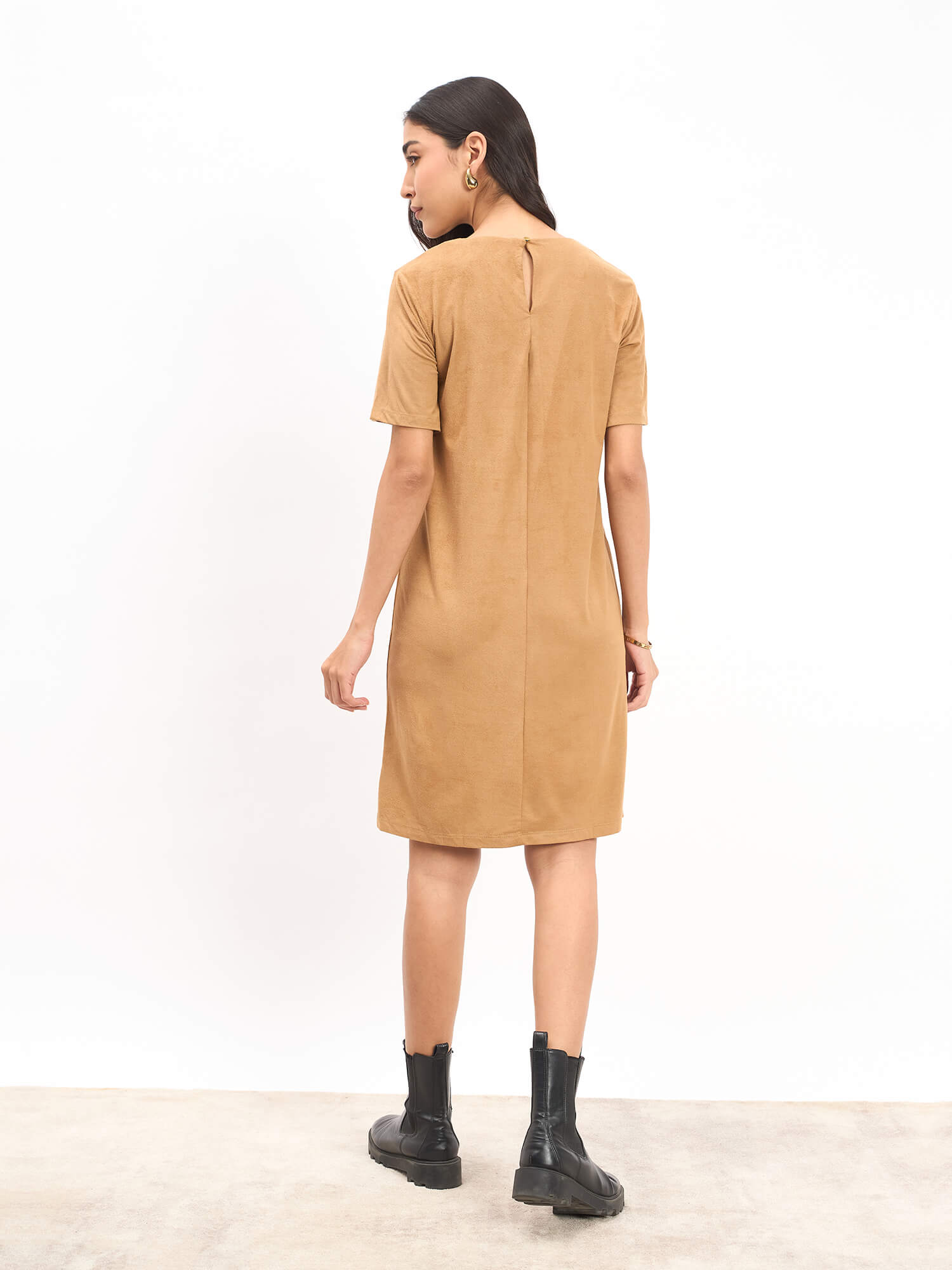 Macy Embellished Shift Dress - Camel/Beige