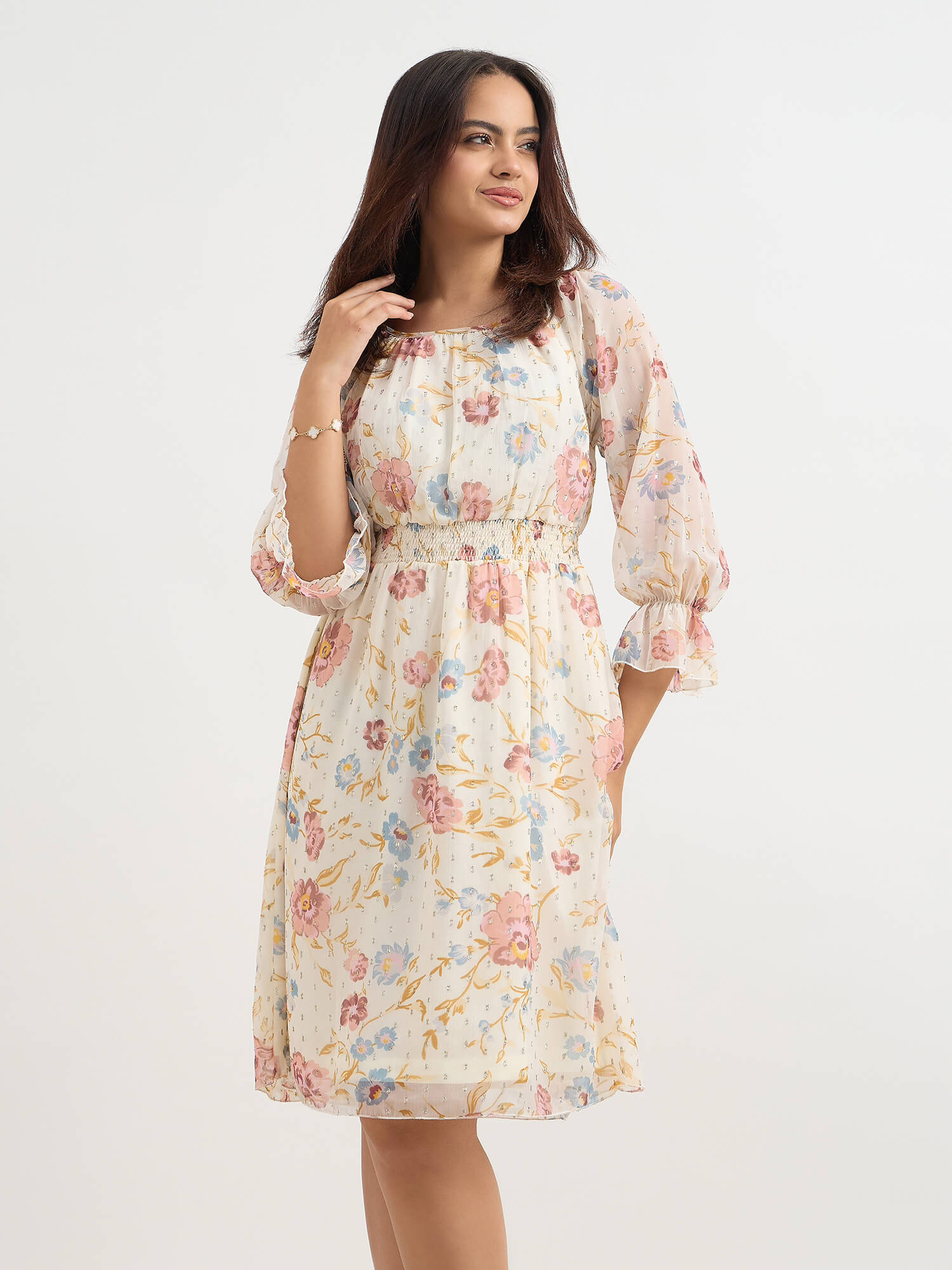 Kella Smocked Waist Dress-Light Peach