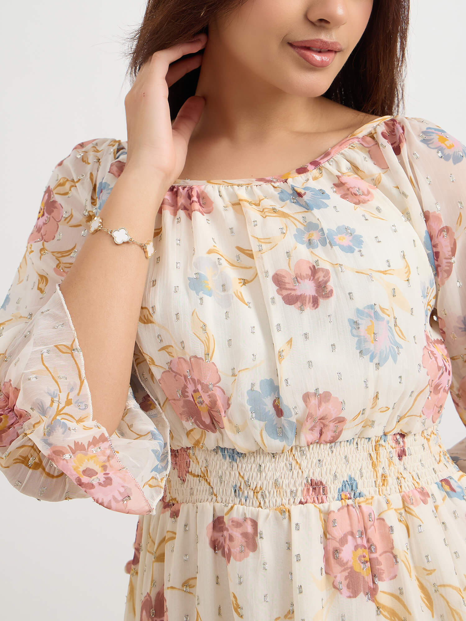 Kella Smocked Waist Dress-Light Peach