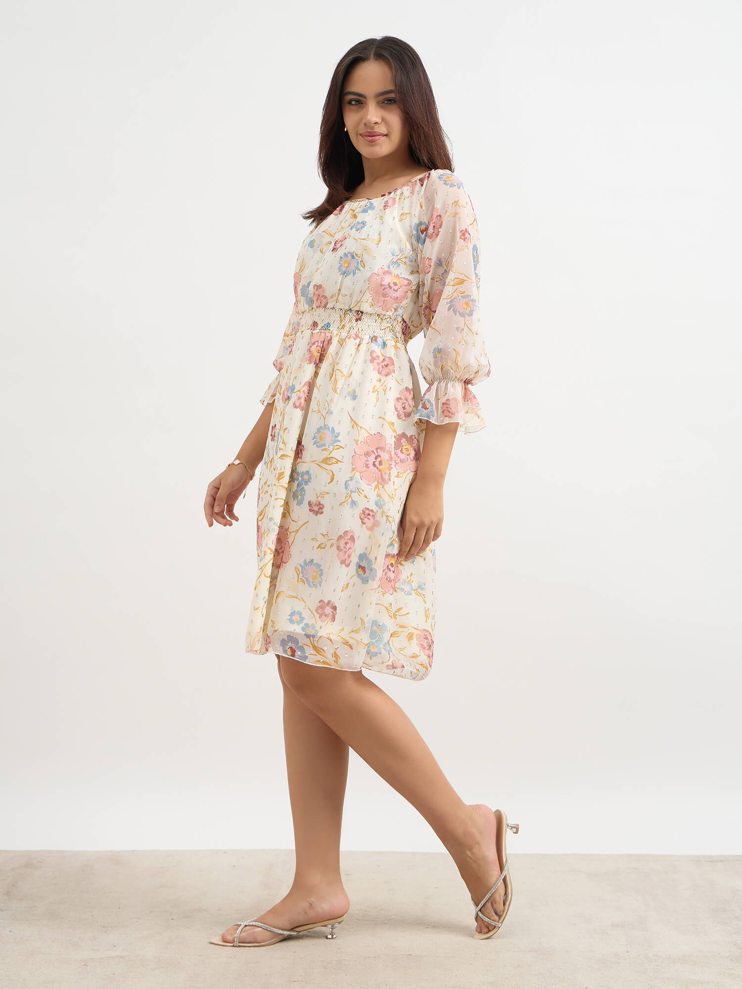 Kella Smocked Waist Dress-Light Peach