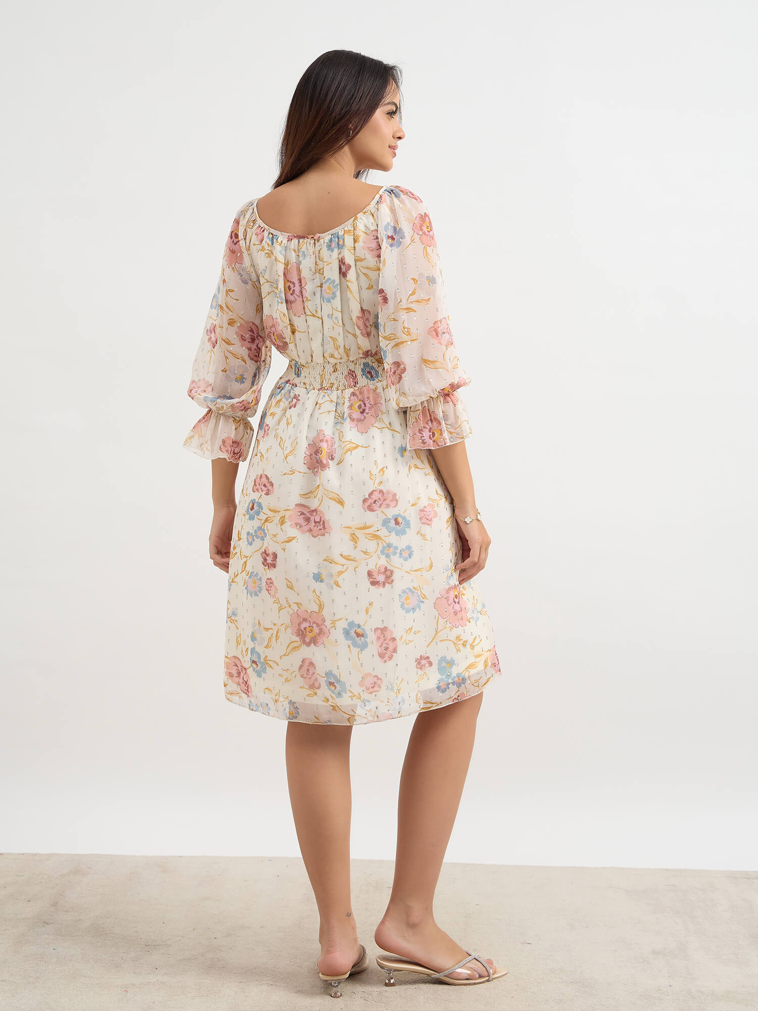 Kella Smocked Waist Dress-Light Peach