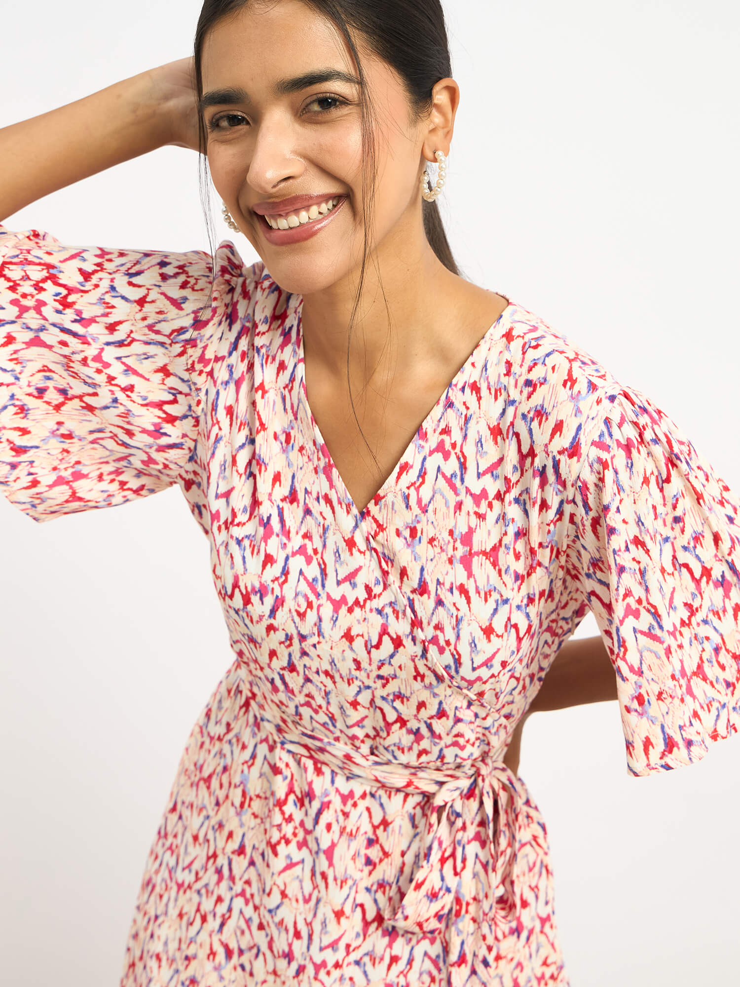 Solene Belted Faux Wrap Dress - Multicolor