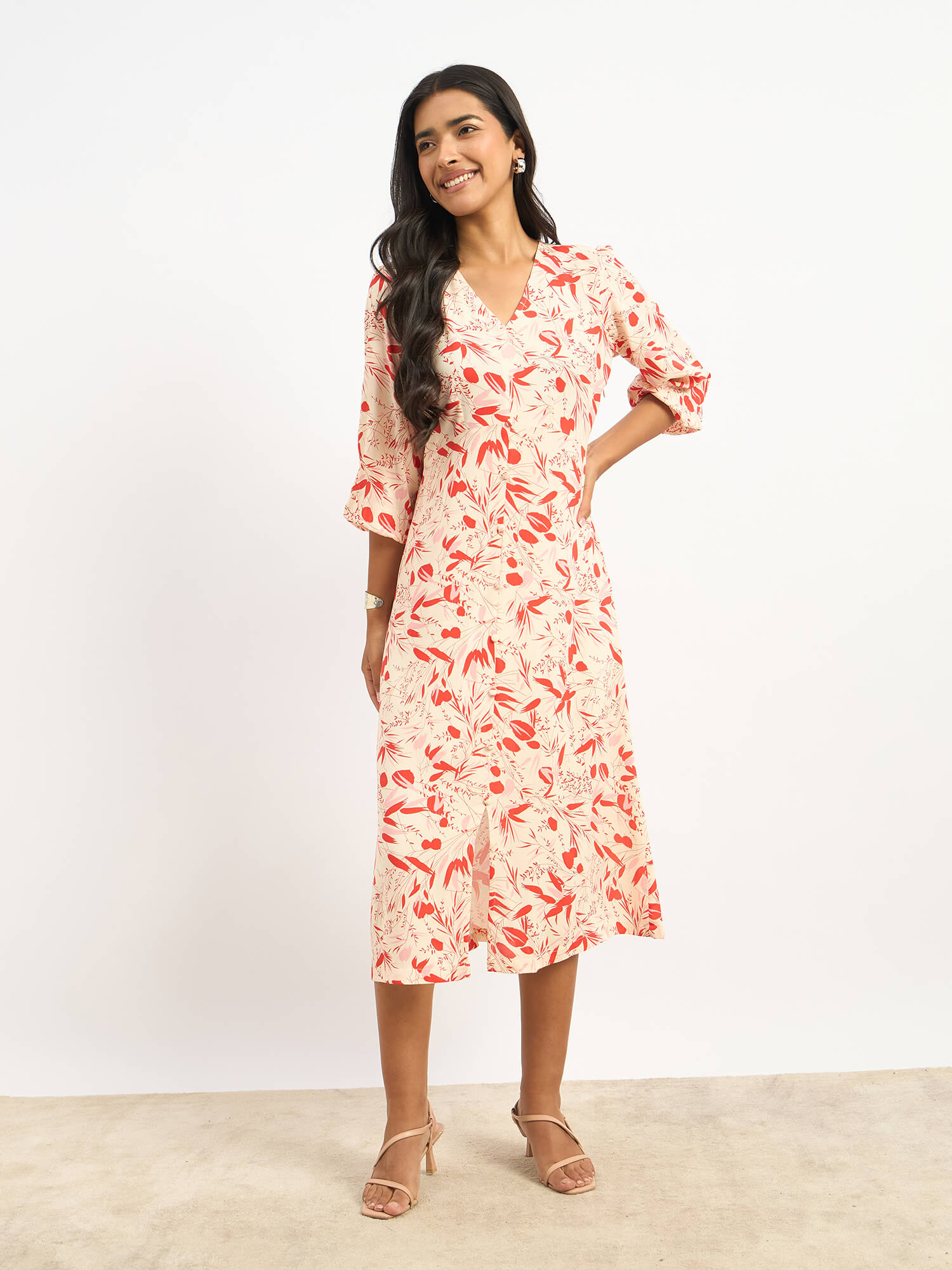 Twiggy Faux Button Midi Dress - Multicolor