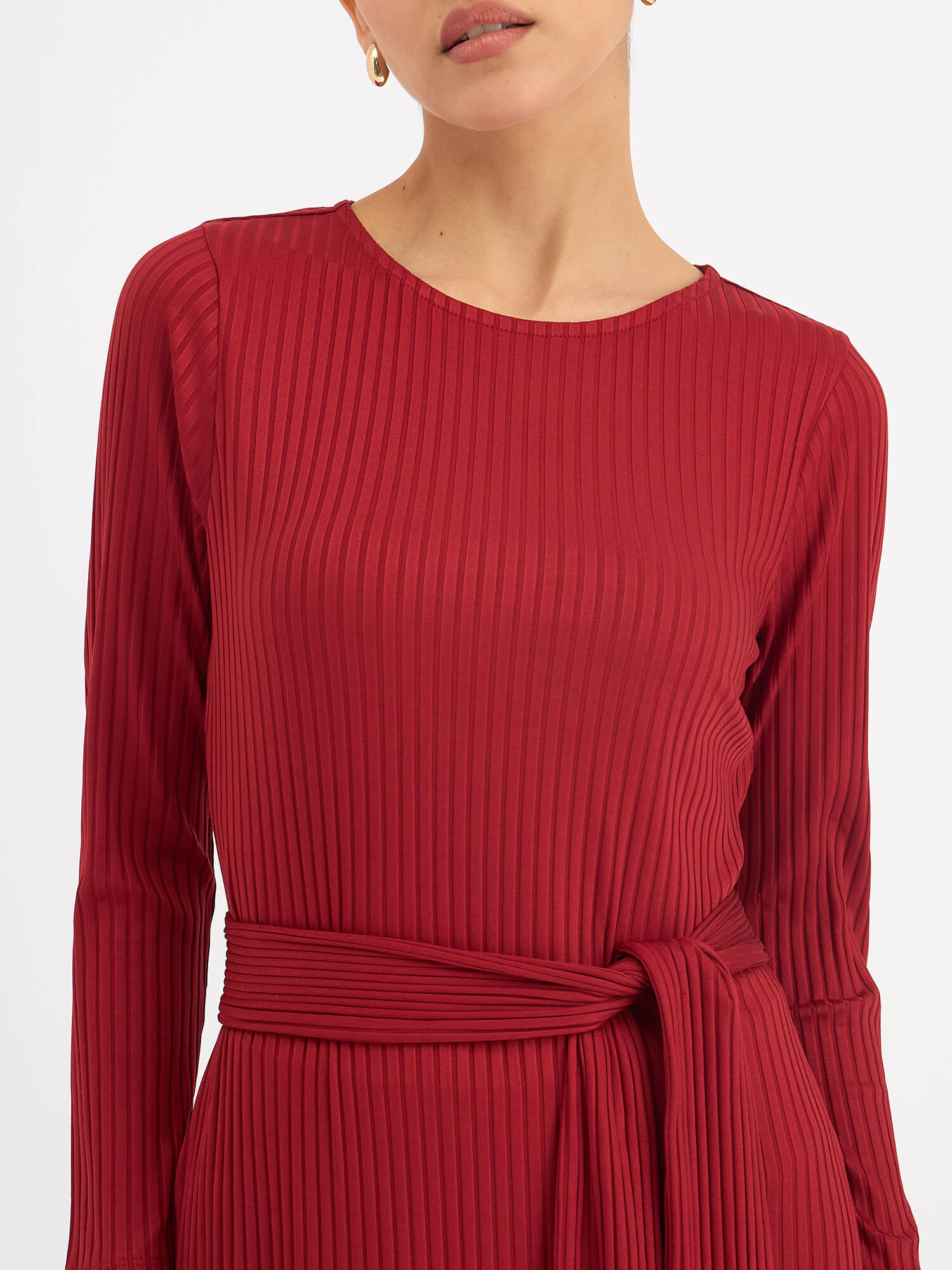 Agnes Longline Rib Knit Dress - Red