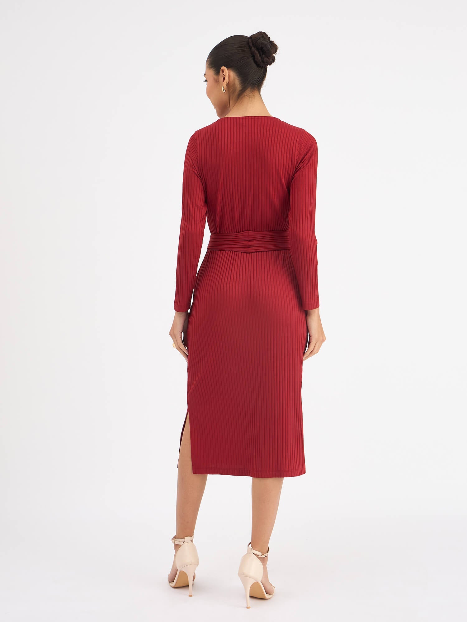 Agnes Longline Rib Knit Dress - Red