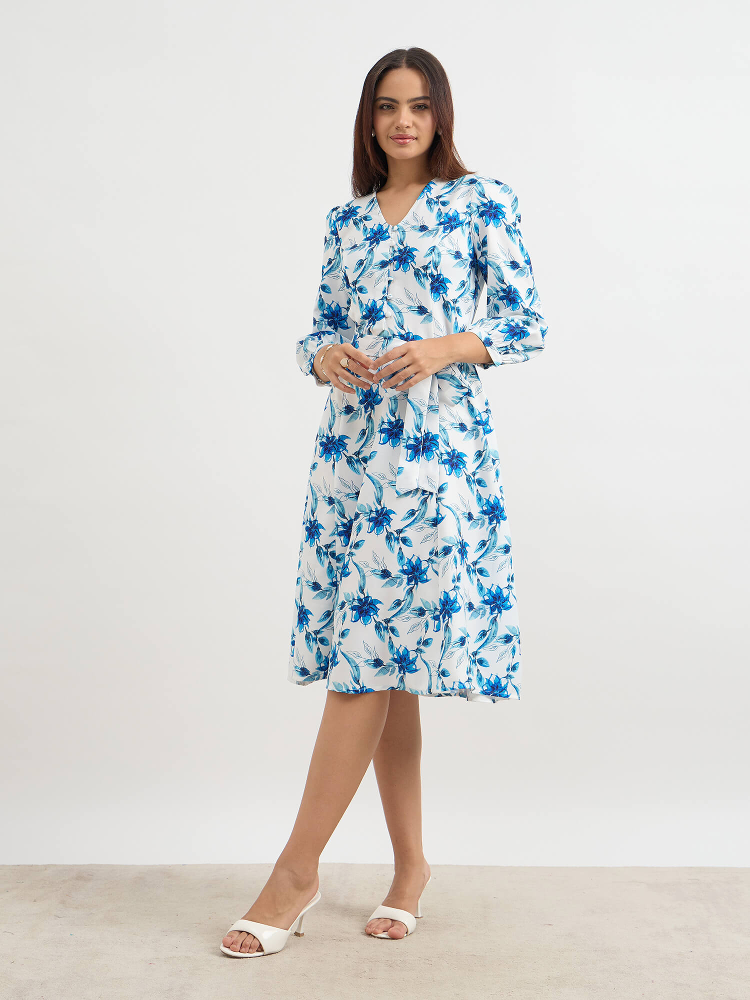Brylie Fit and Flare Belted Dress-Multi