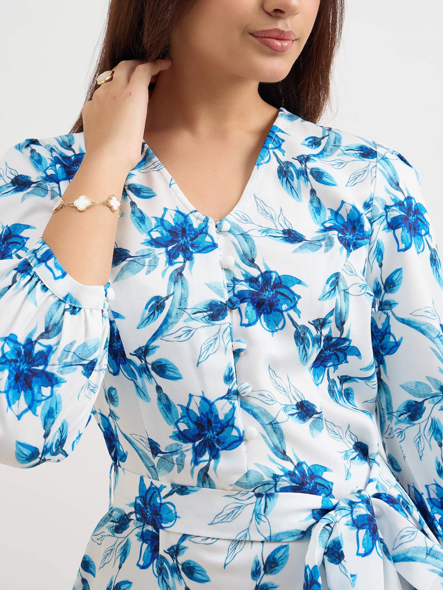 Brylie Fit and Flare Belted Dress-Multi