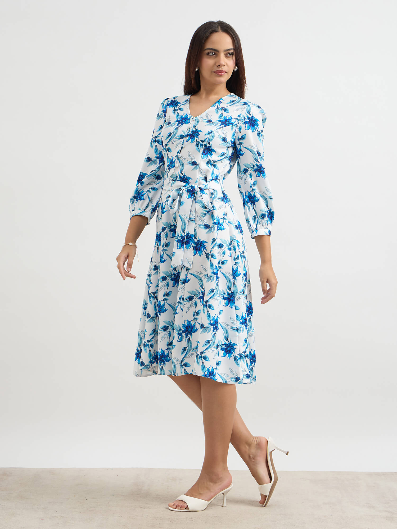 Brylie Fit and Flare Belted Dress-Multi