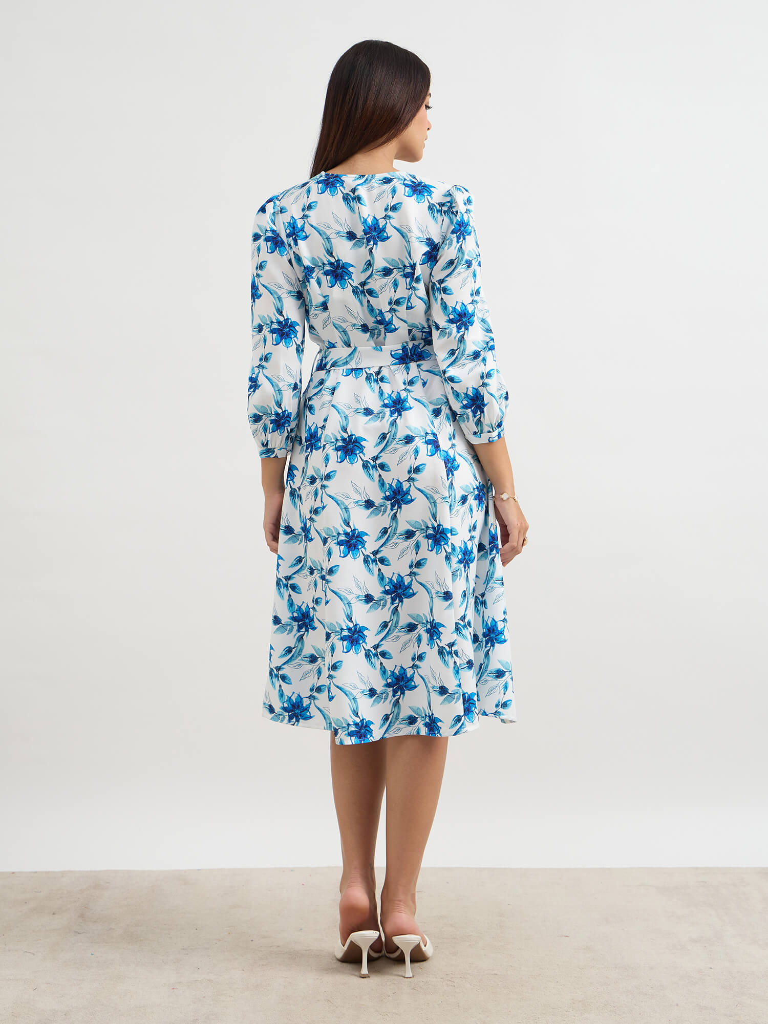 Brylie Fit and Flare Belted Dress-Multi