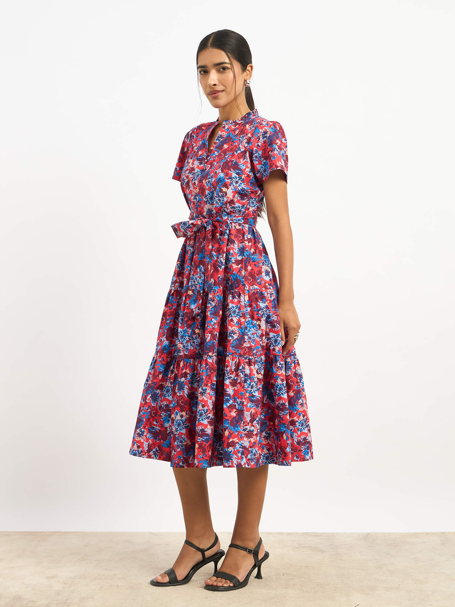 Donia Tiered Midi Length Dress - Multicolor