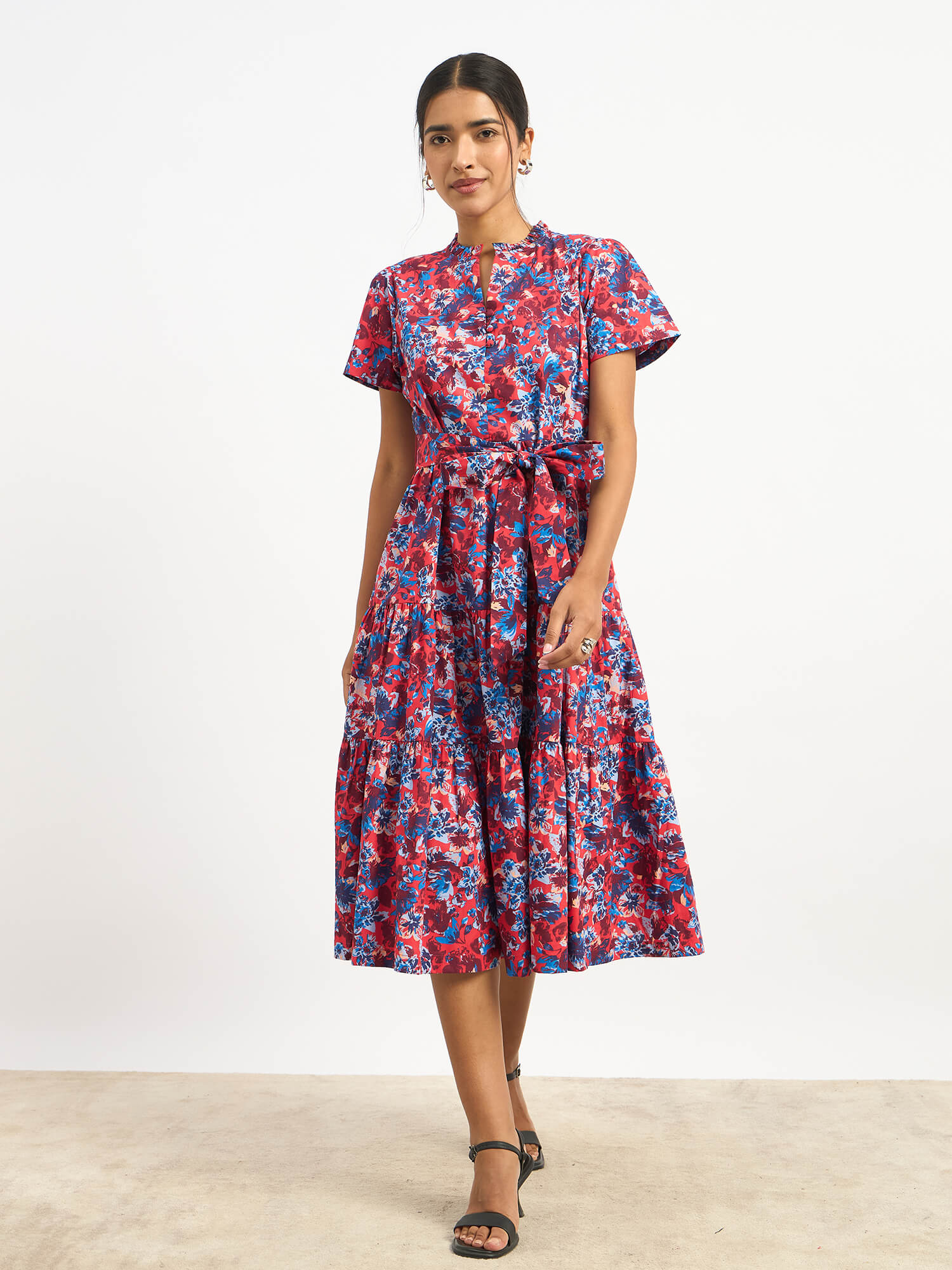 Donia Tiered Midi Length Dress - Multicolor