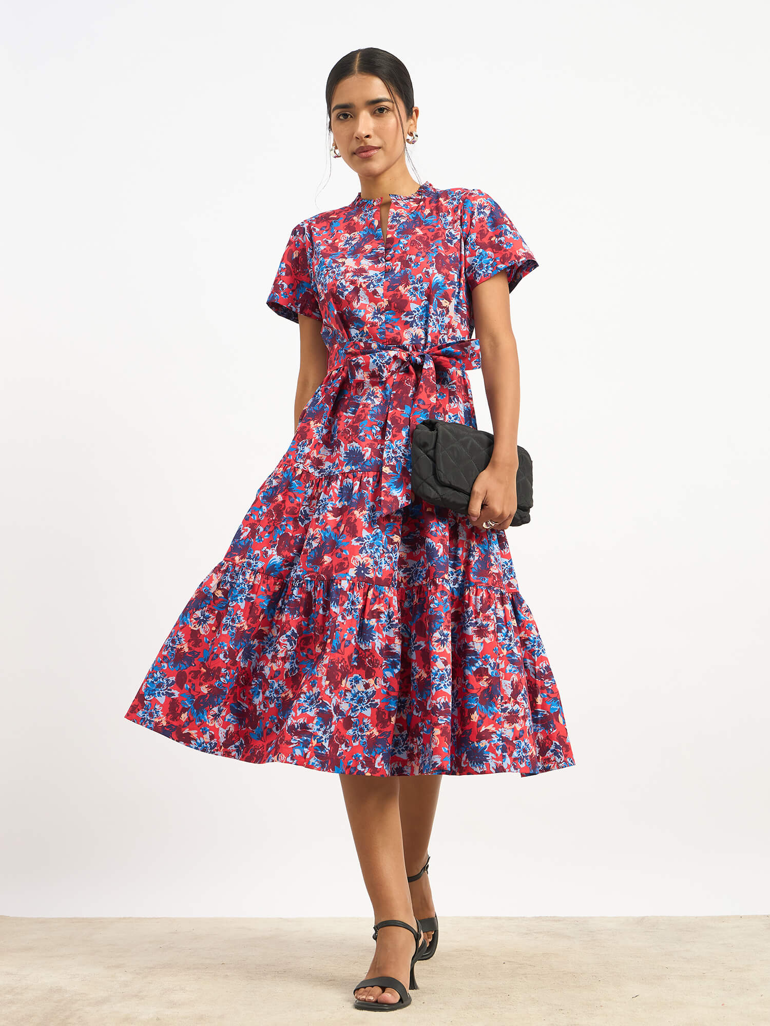Donia Tiered Midi Length Dress - Multicolor