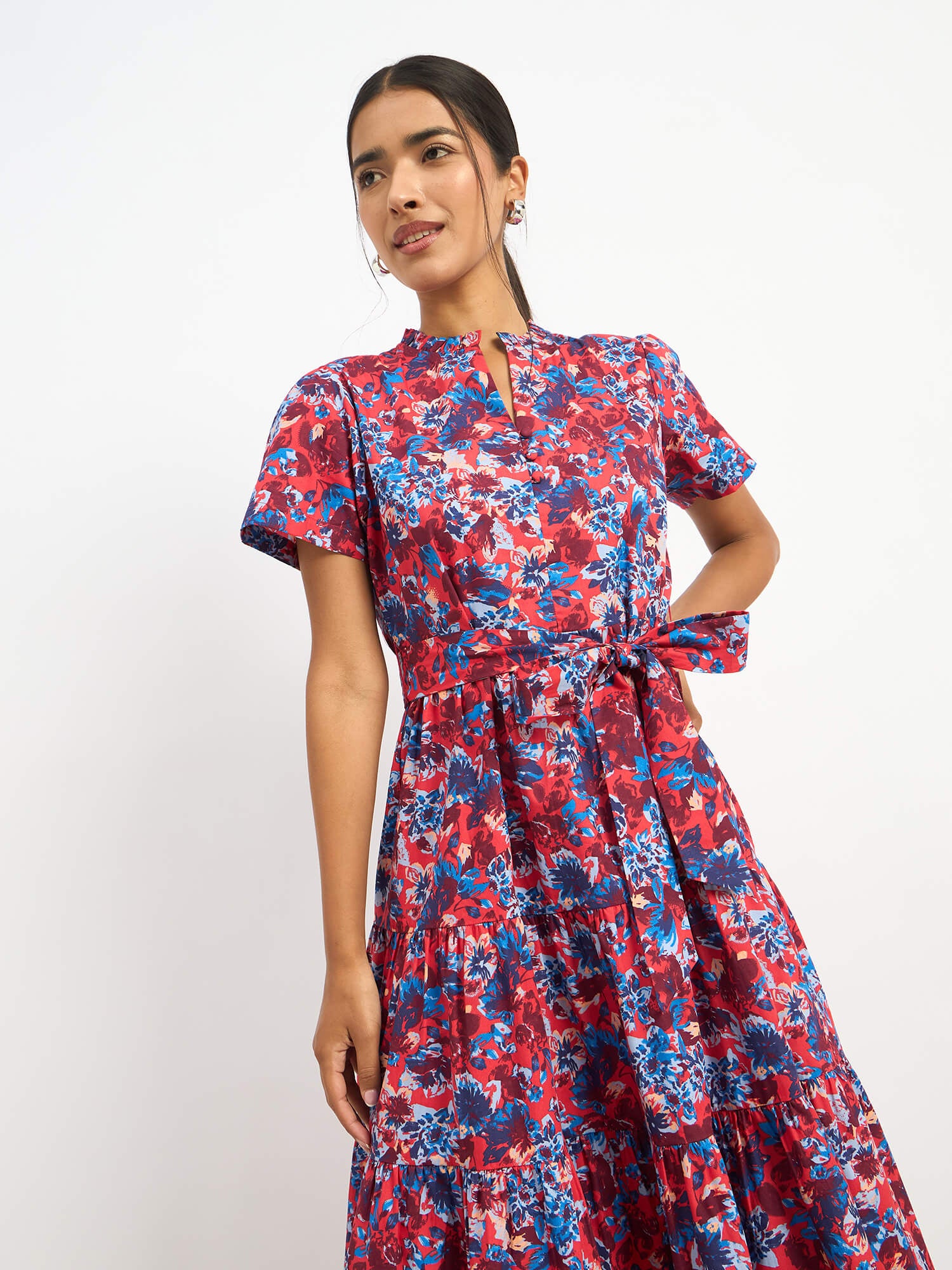 Donia Tiered Midi Length Dress - Multicolor