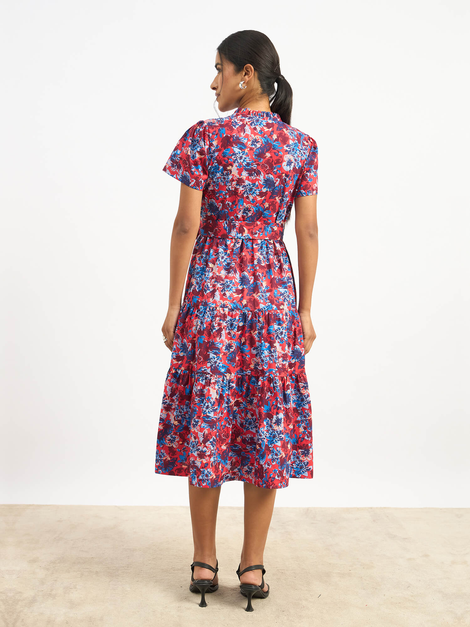 Donia Tiered Midi Length Dress - Multicolor
