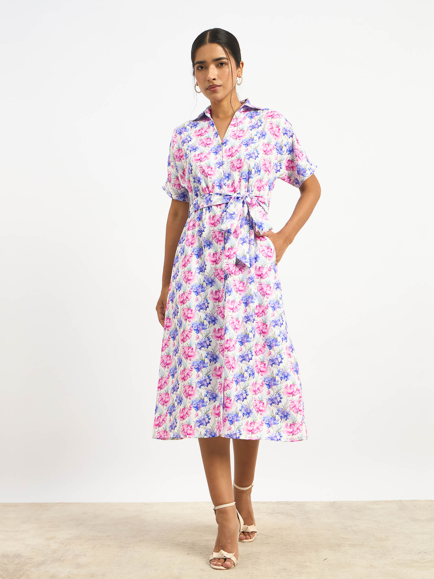 Melski Dolman Sleeve Shirt Dress - Printed Hydrangea