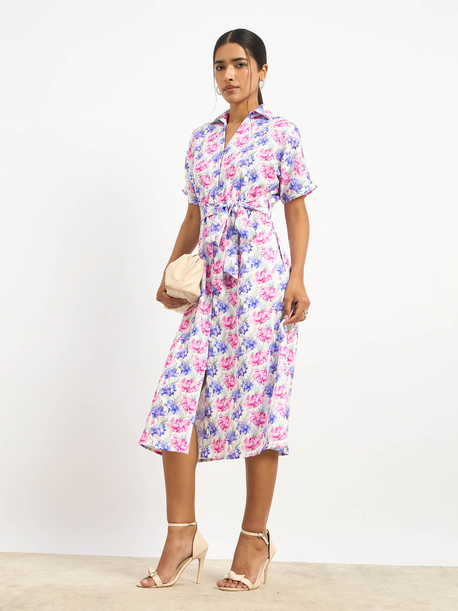Melski Dolman Sleeve Shirt Dress - Printed Hydrangea