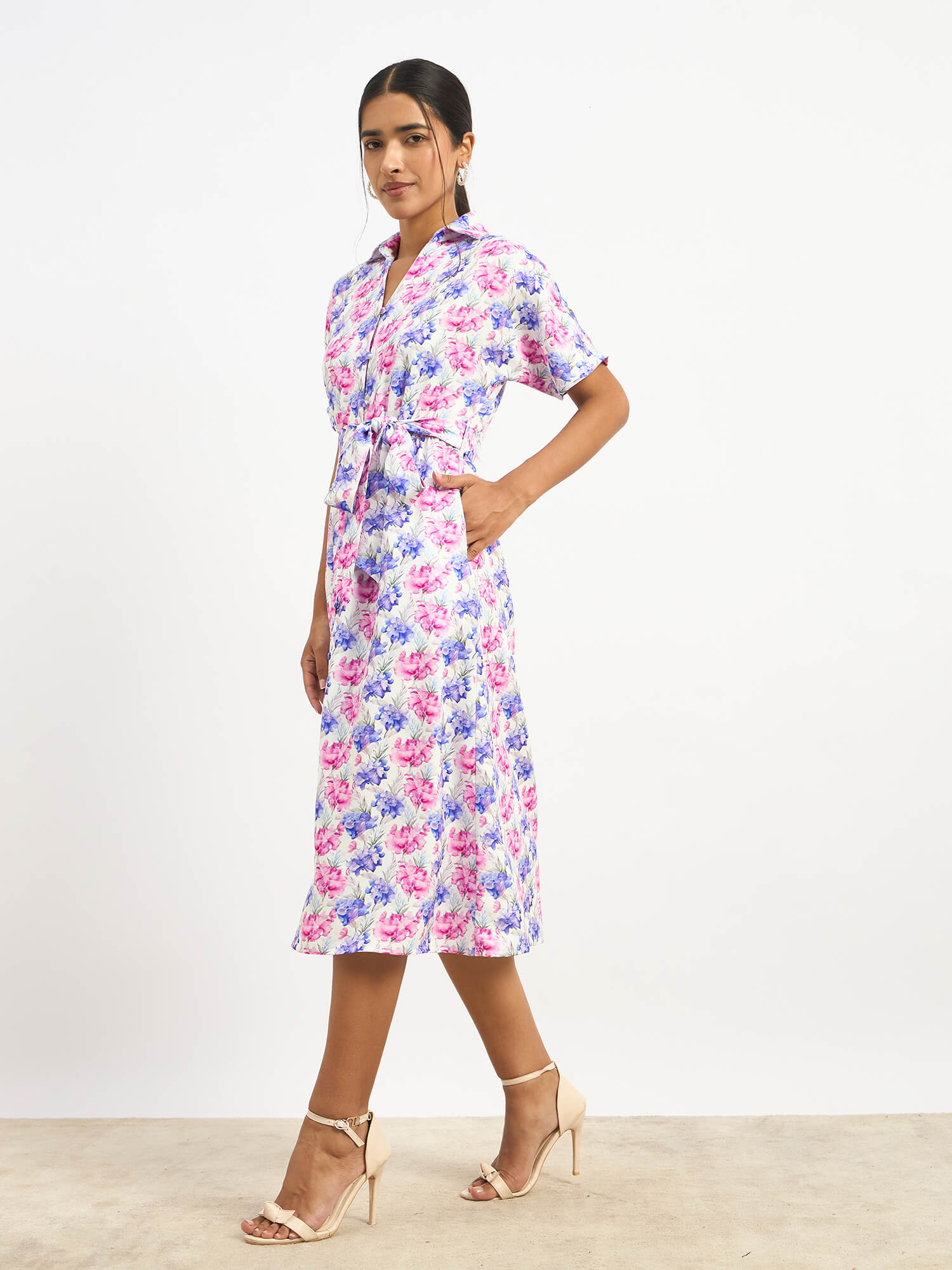 Melski Dolman Sleeve Shirt Dress - Printed Hydrangea
