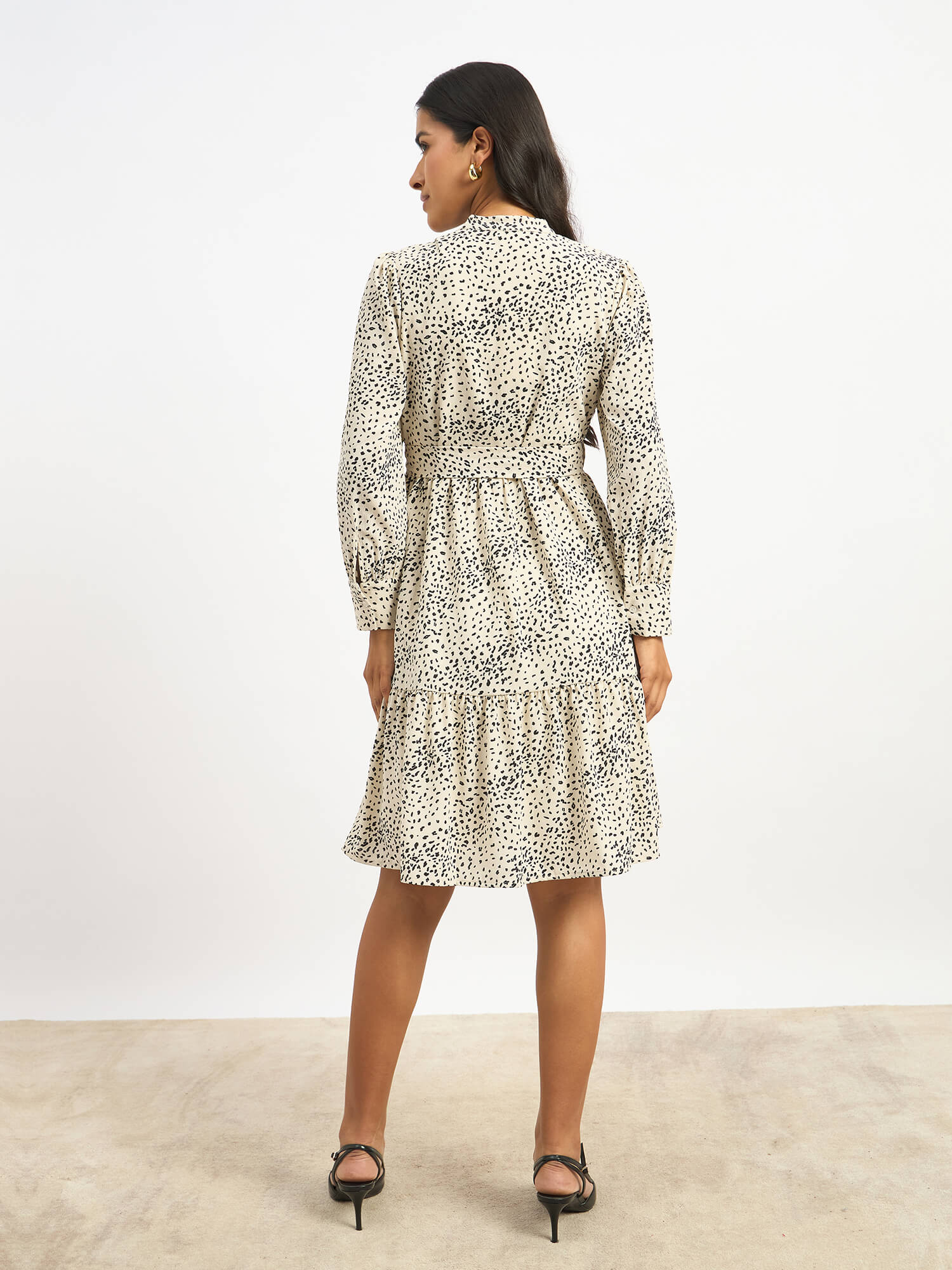 Lizbeth Short Belted Shirt Animal Print Dress - Beige & Black