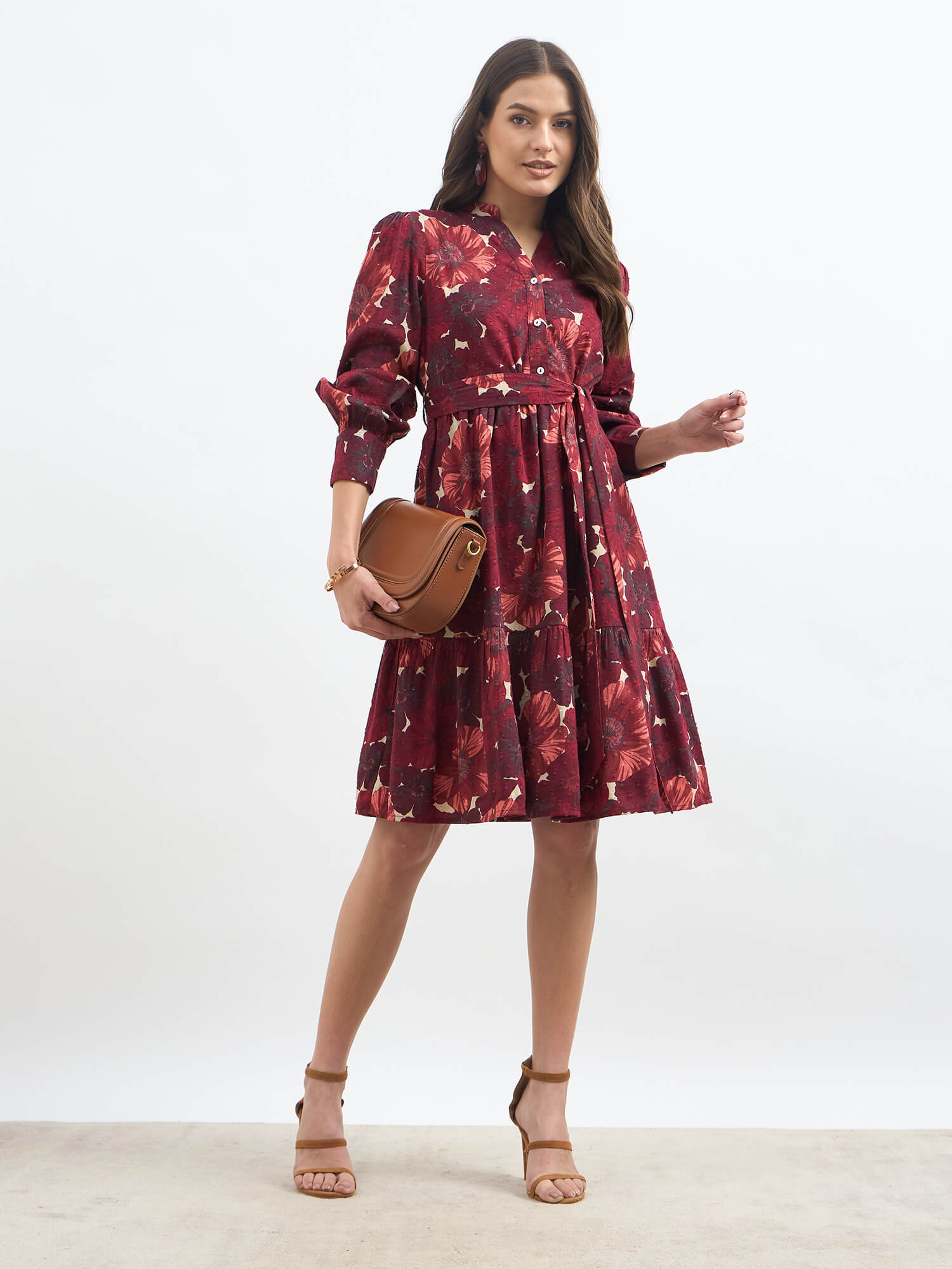Lizbeth Short Belted Shirt Dress-Multi