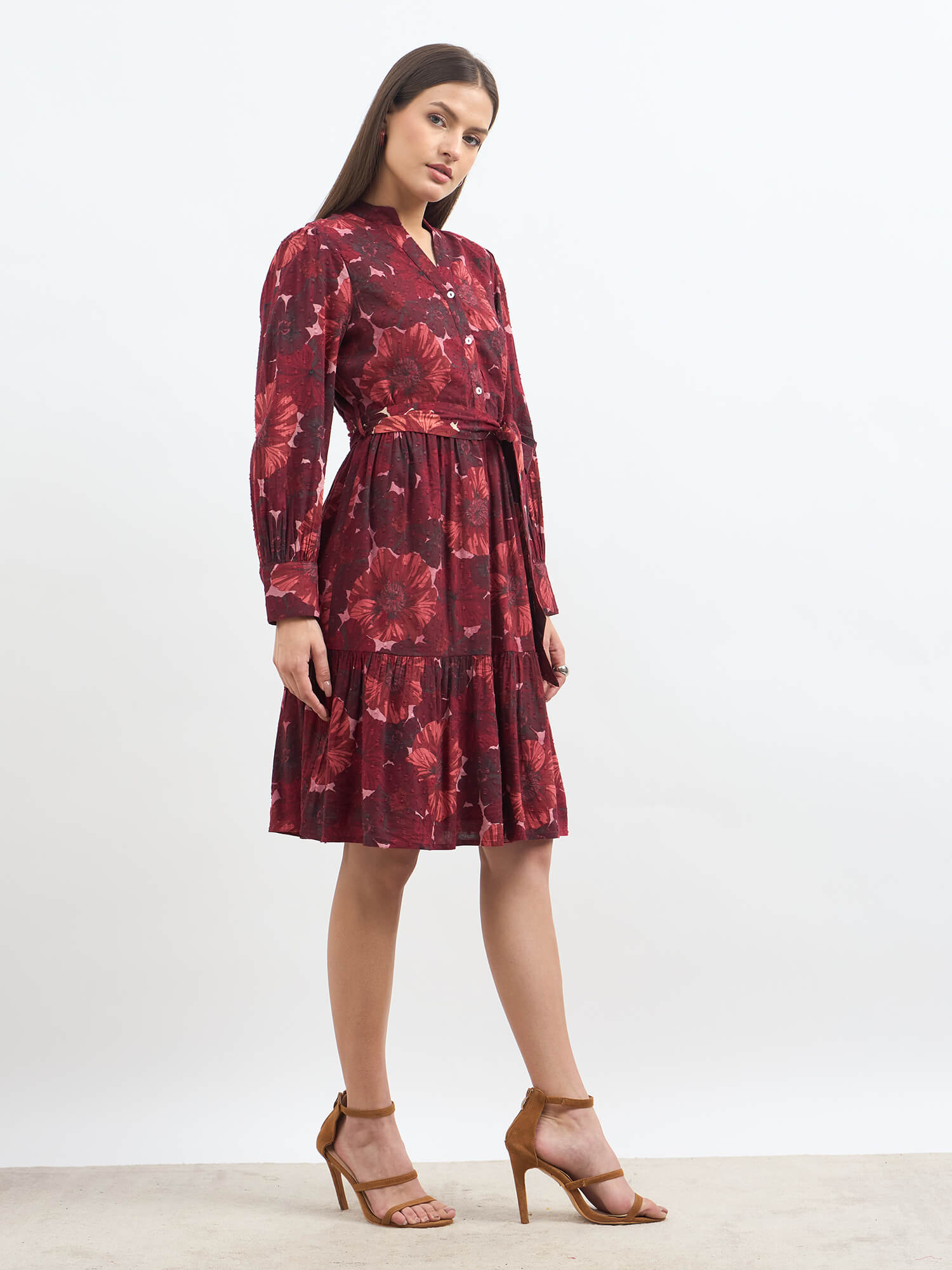 Lizbeth Short Belted Shirt Dress-Multi