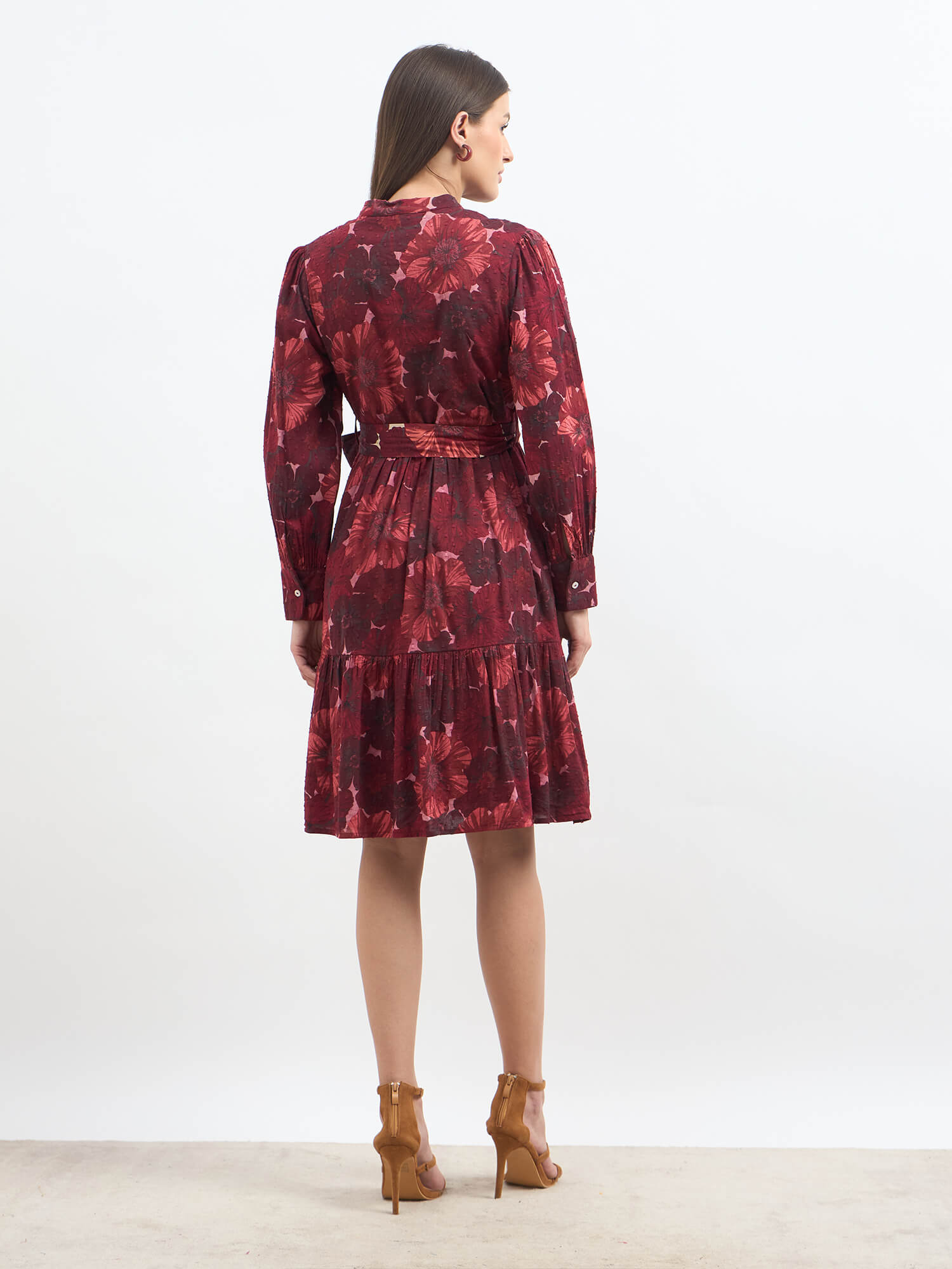 Lizbeth Short Belted Shirt Dress-Multi