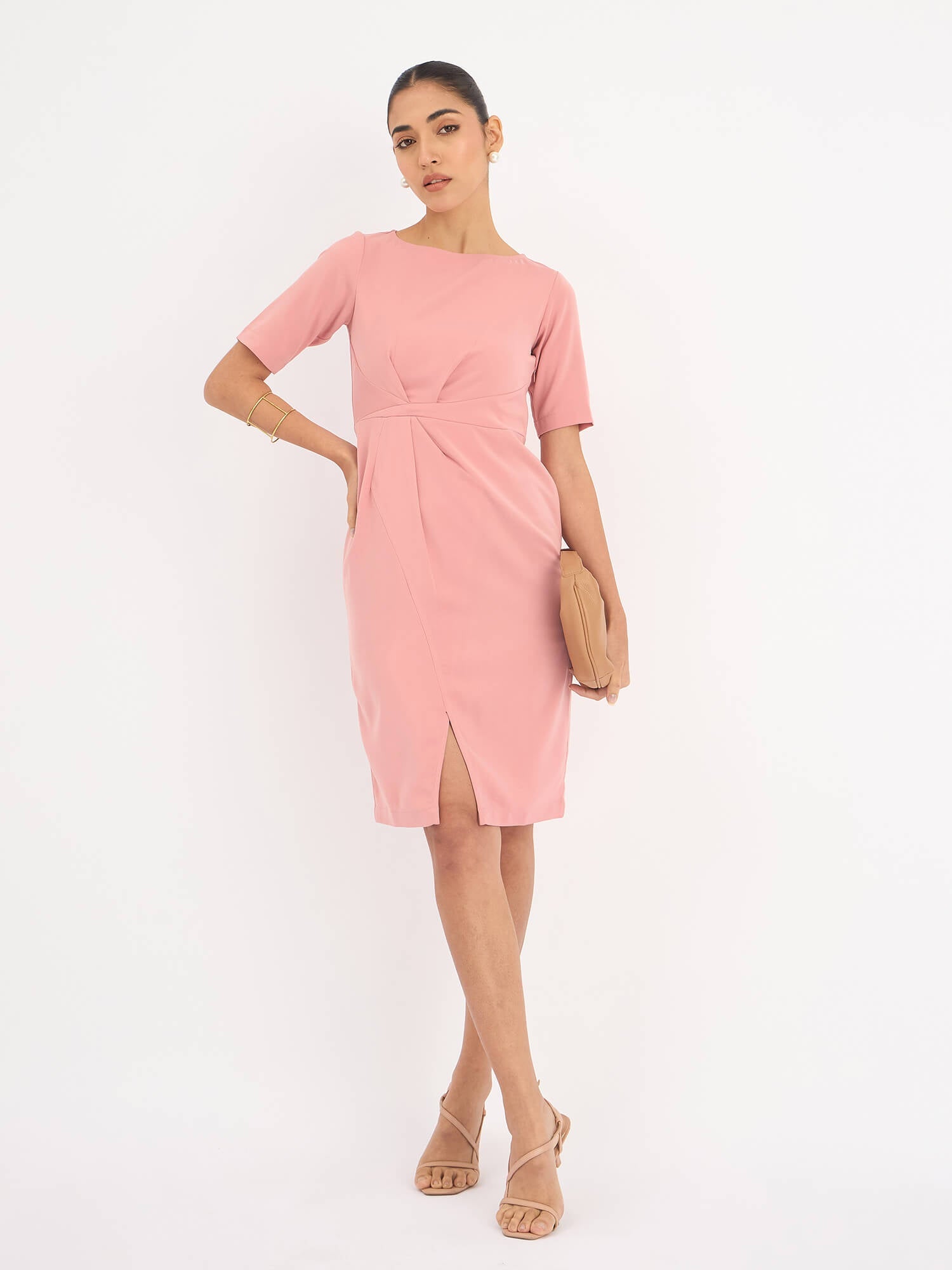 Aspiring Draped Sheath Dress - Blush Pink - SALT Attire