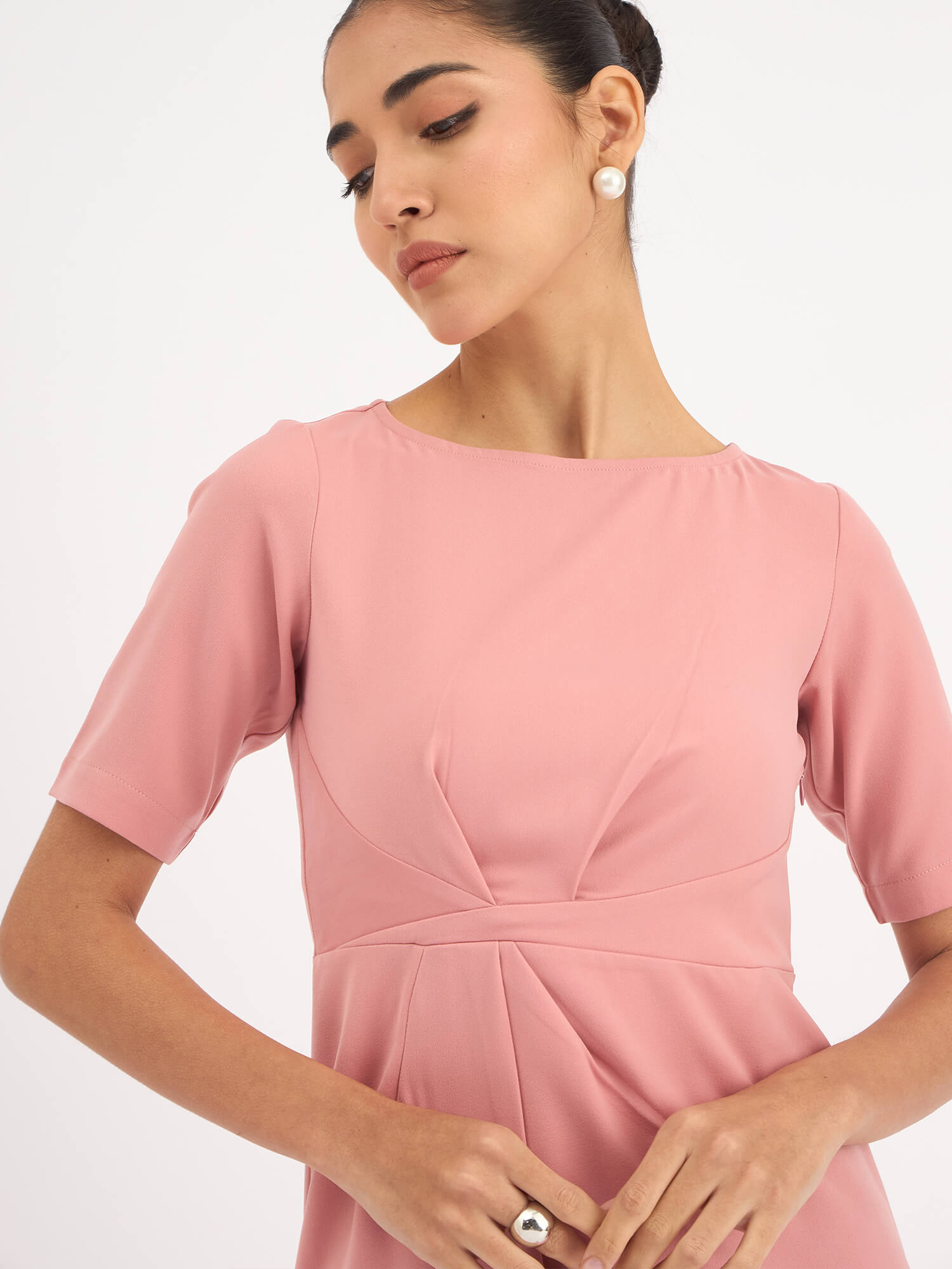 Aspiring Draped Sheath Dress - Blush Pink - SALT Attire