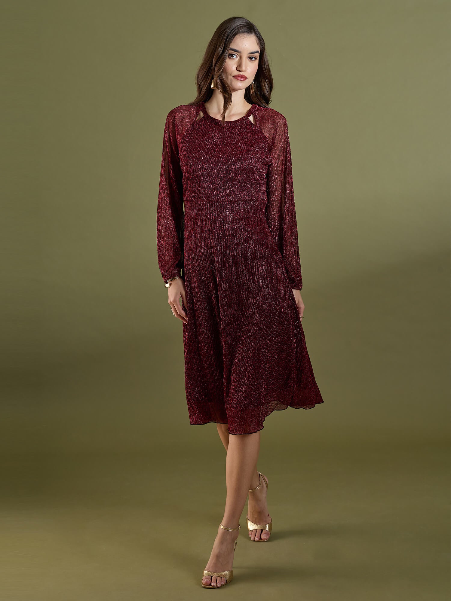 Nyx Plisse Cutout Dress - Red