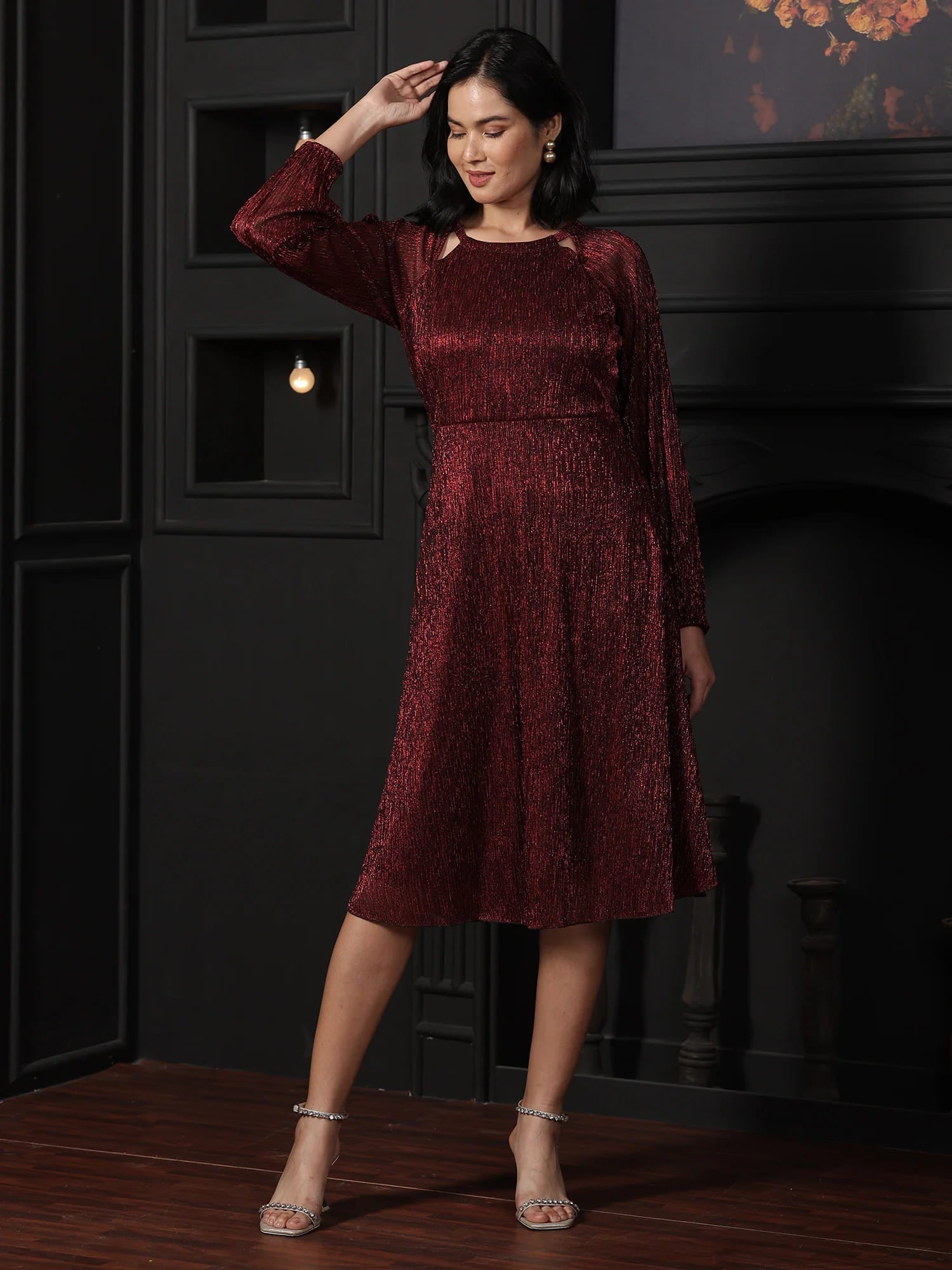 Nyx Plisse Cutout Dress - Red