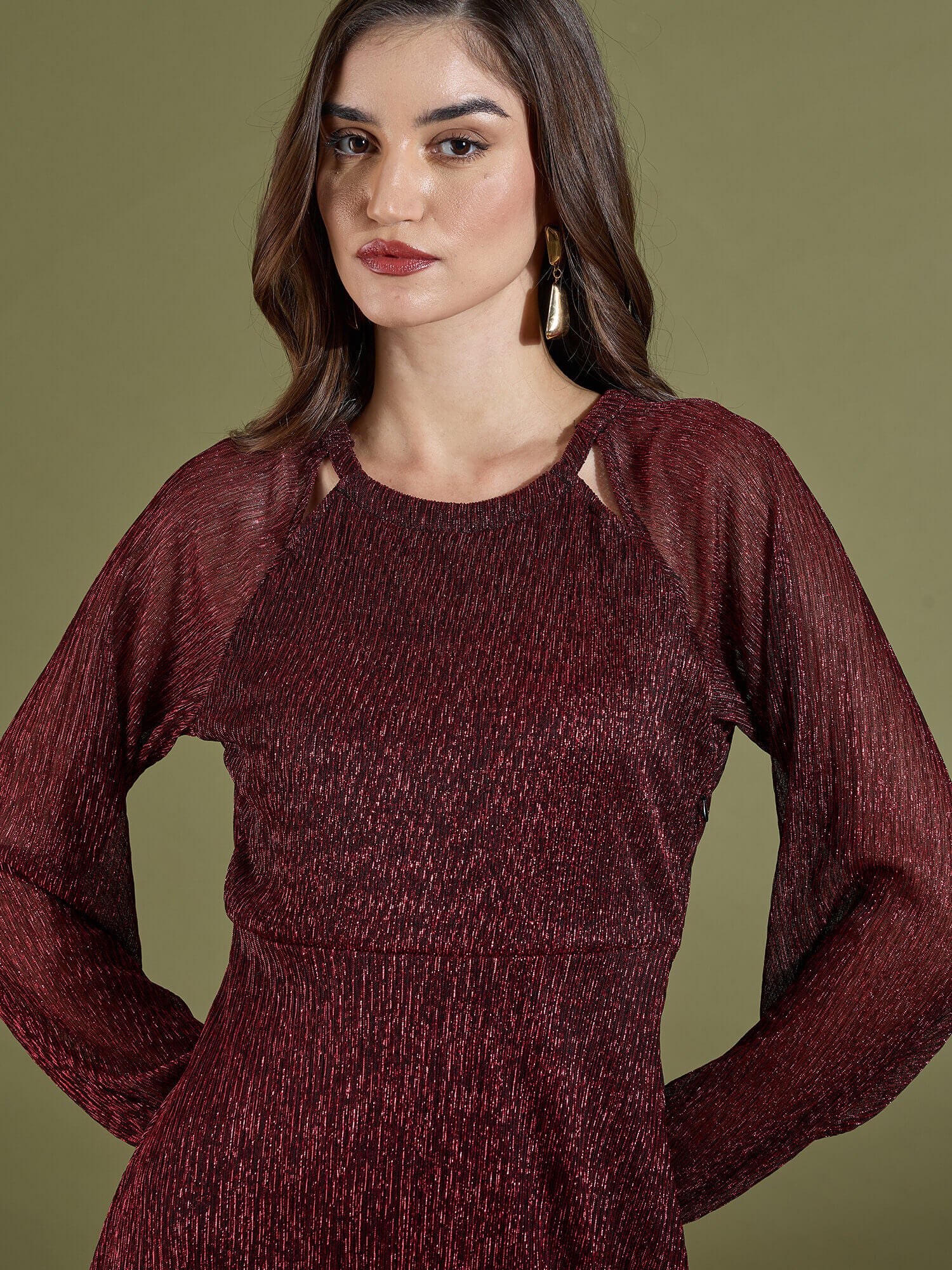 Nyx Plisse Cutout Dress - Red