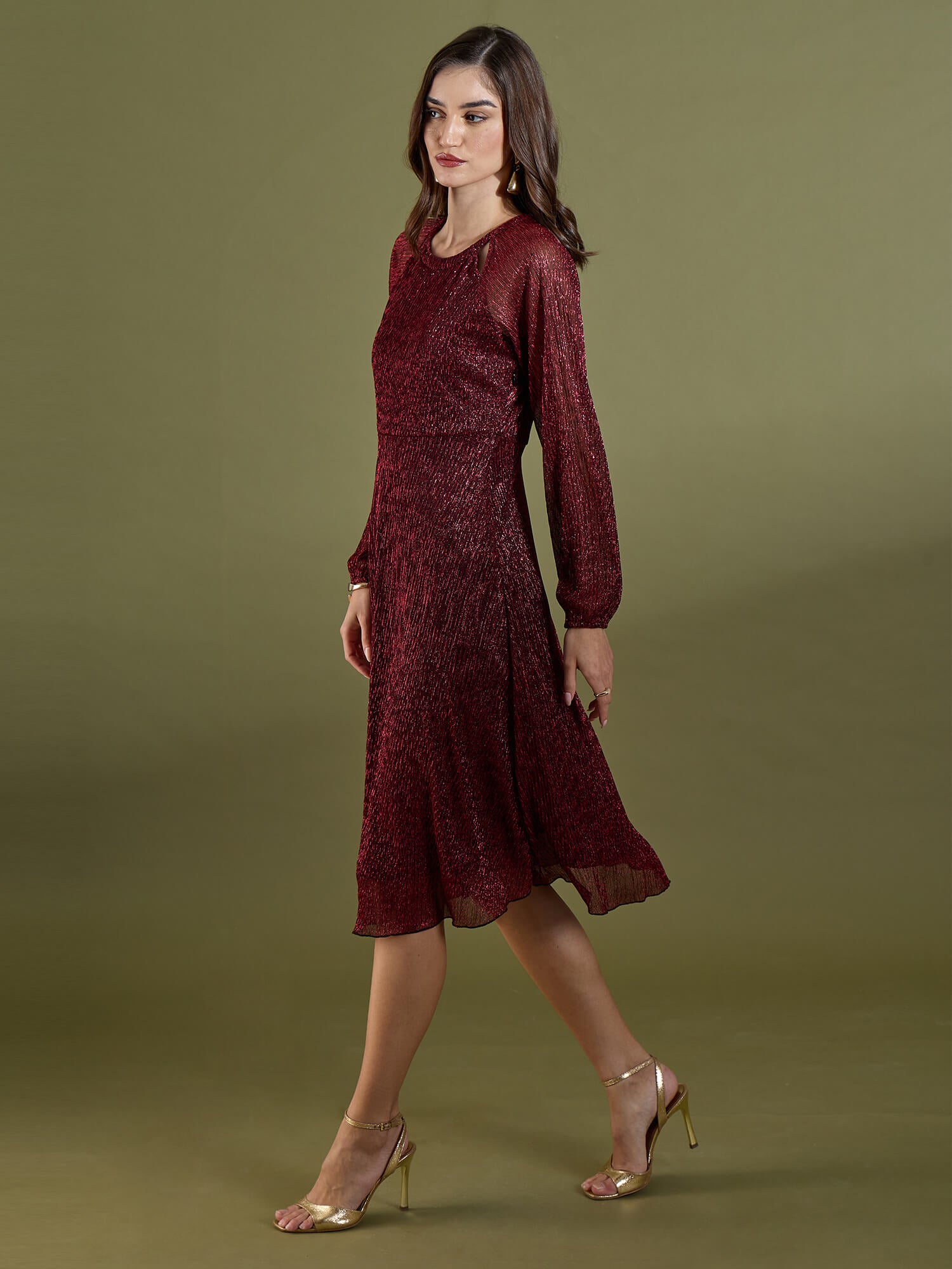 Nyx Plisse Cutout Dress - Red