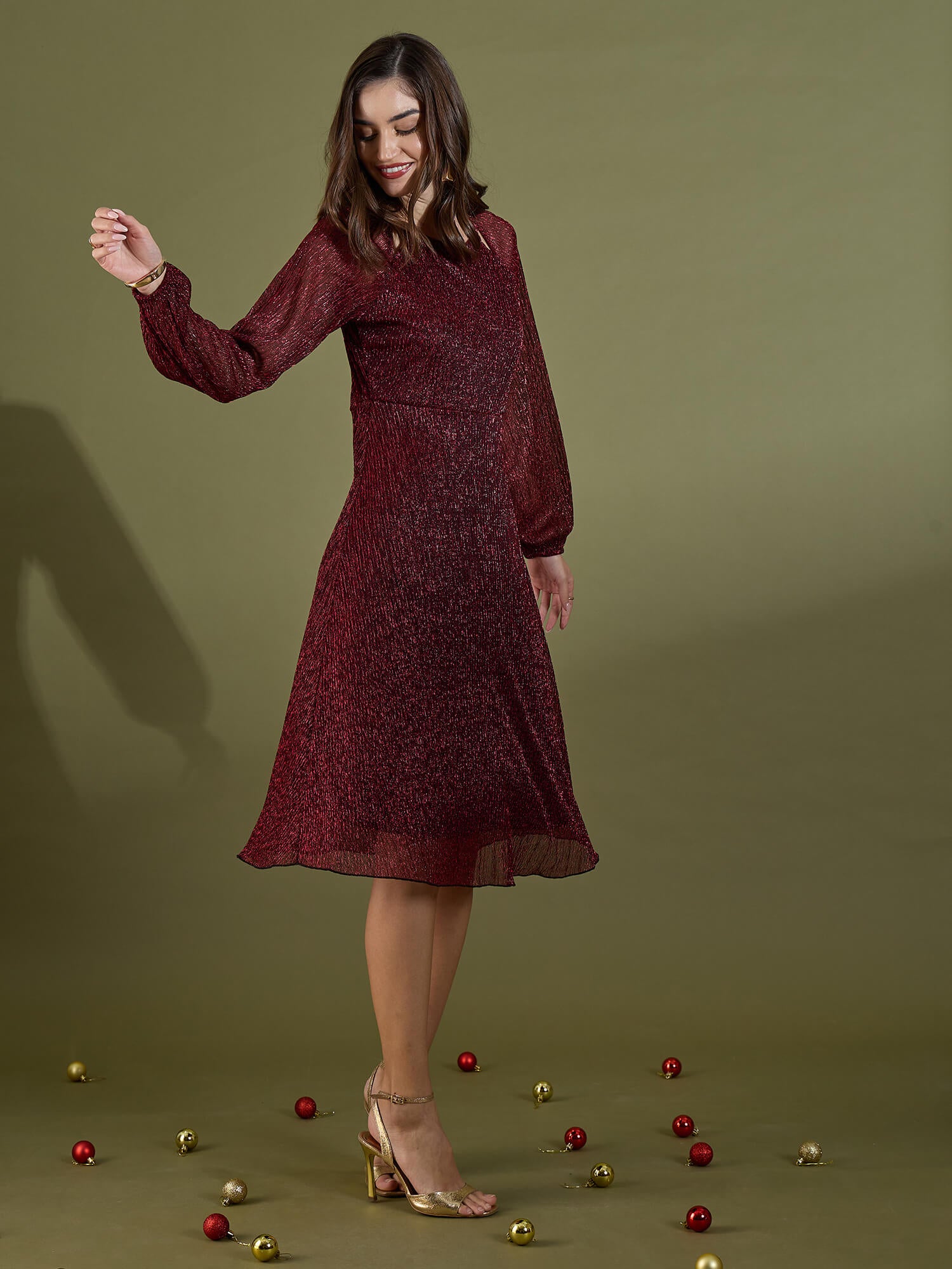 Nyx Plisse Cutout Dress - Red