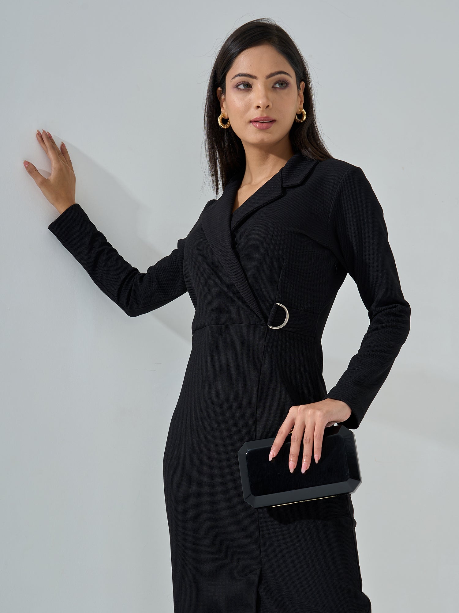 Dark Rum Faux Wrap Dress - Black - SALT Attire