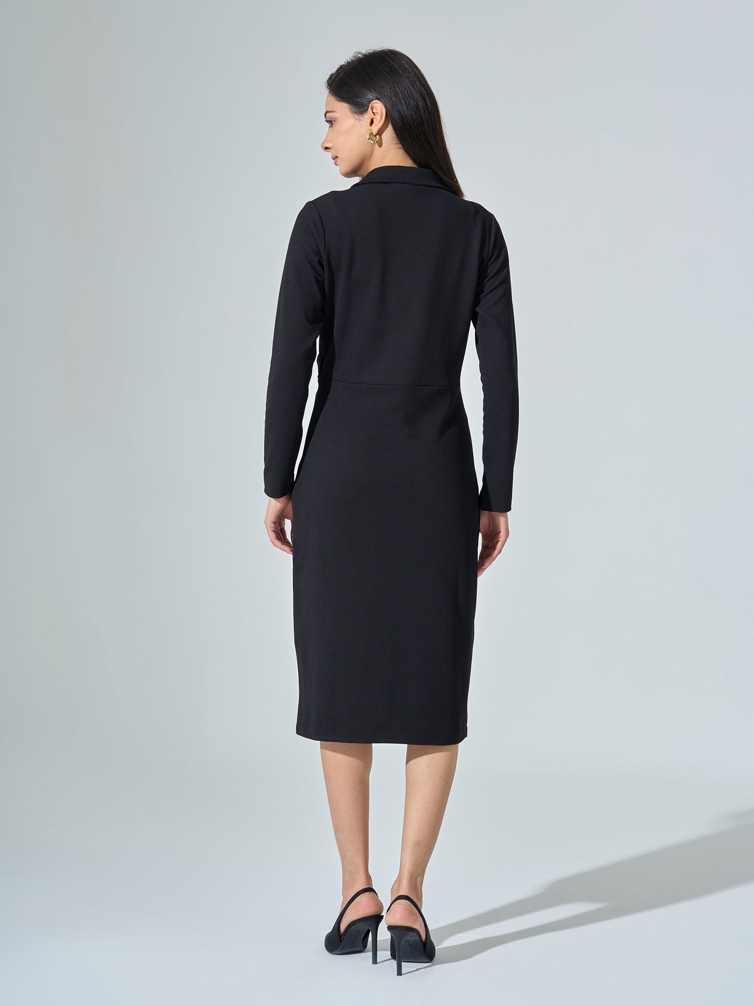 Dark Rum Faux Wrap Dress - Black
