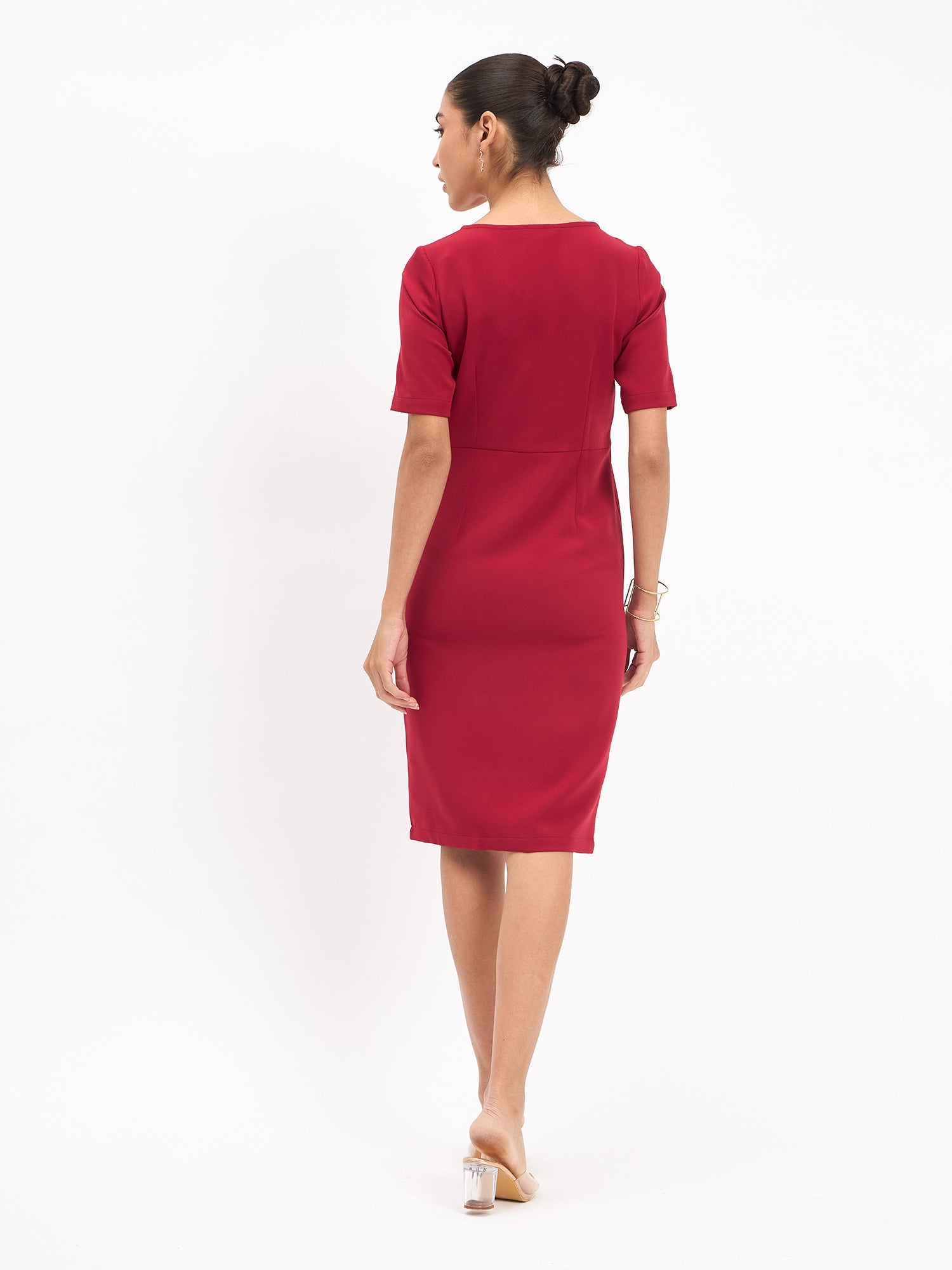 Aspiring Draped Sheath Dress - Red