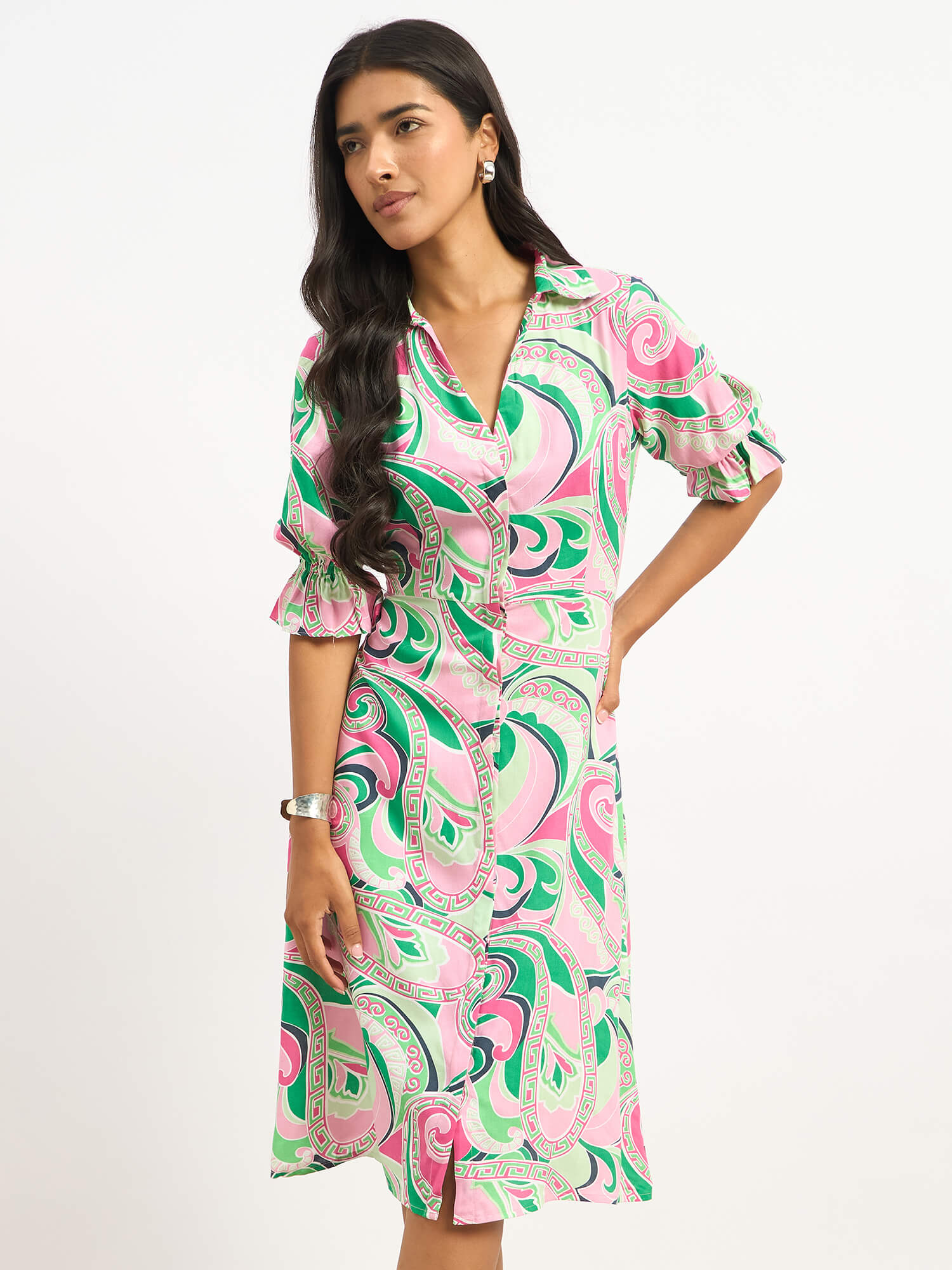 Melly V-Neck Shirt Dress - Multicolor
