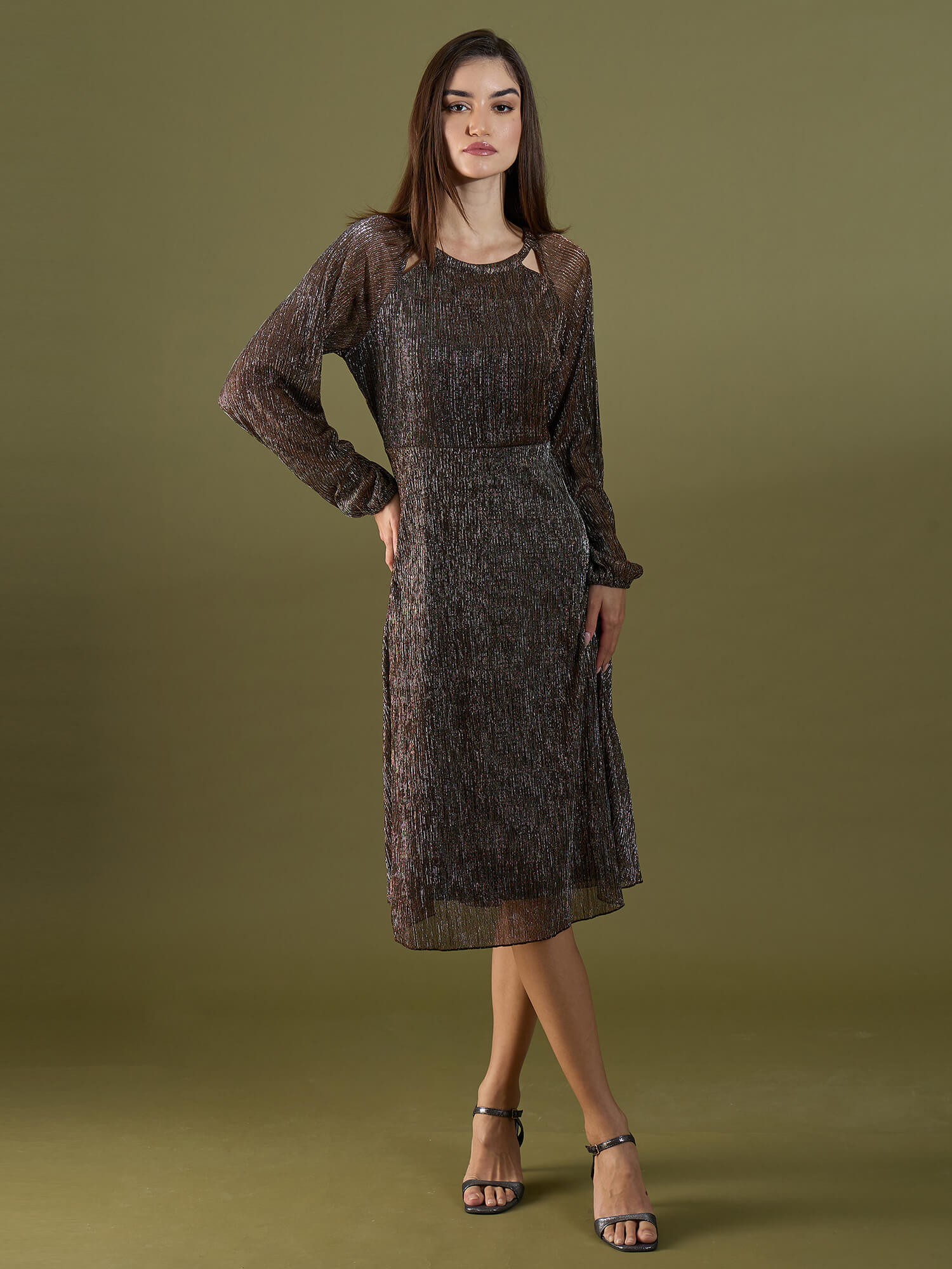 Nyx Plisse Cutout Dress - Bronze