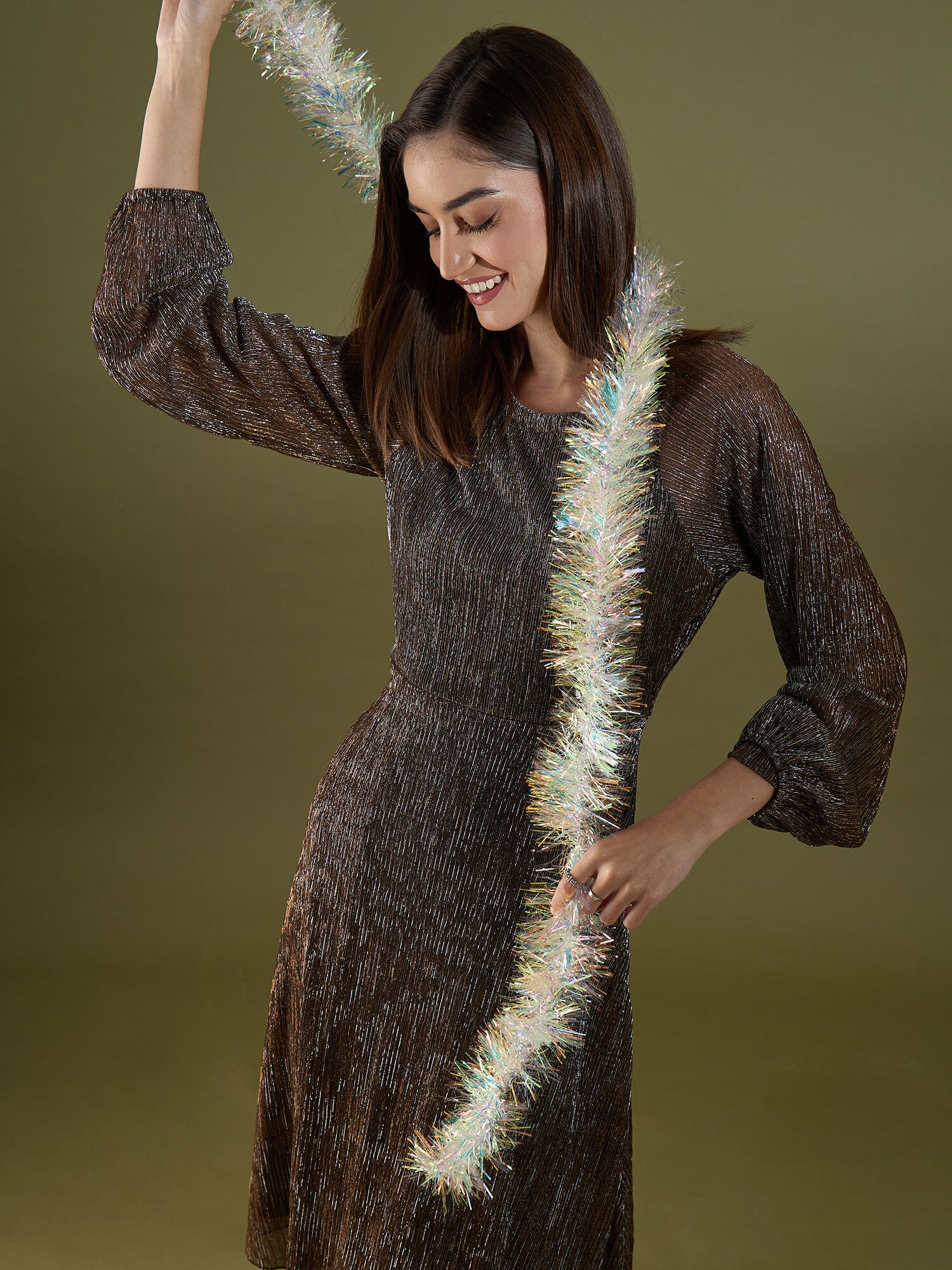 Nyx Plisse Cutout Dress - Bronze