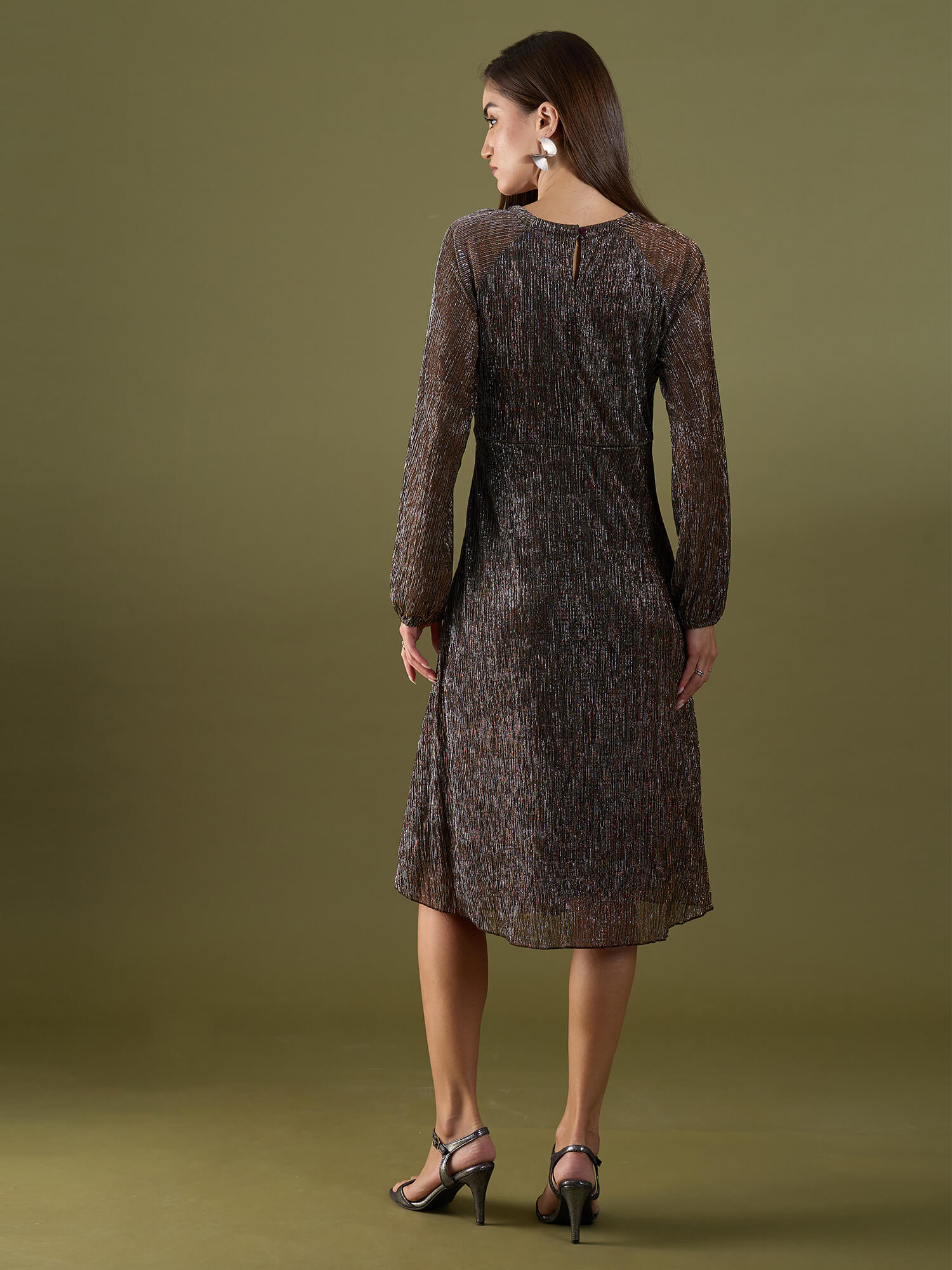 Nyx Plisse Cutout Dress - Bronze