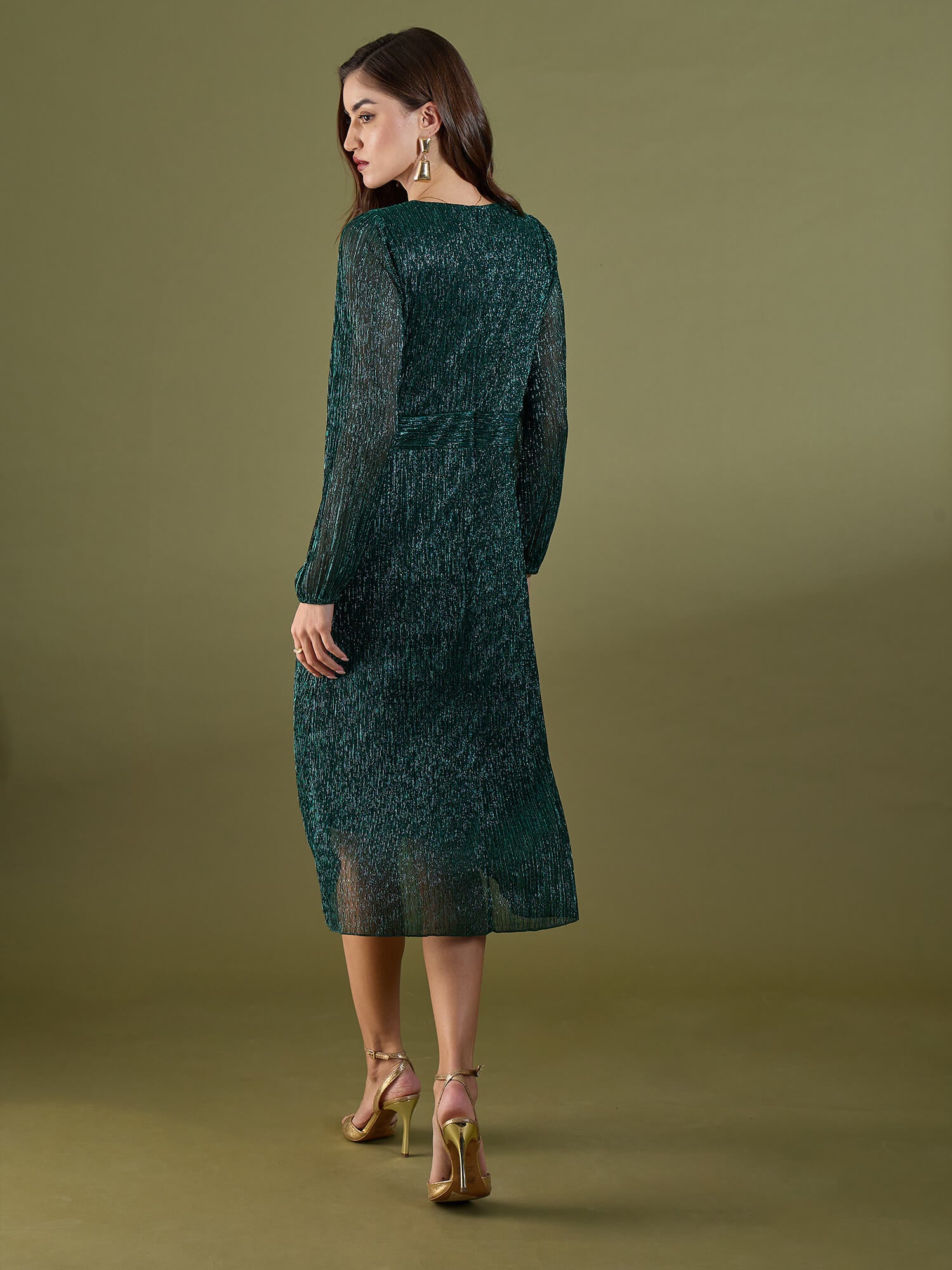 Beyonce Plisse Faux Wrap Dress -Green