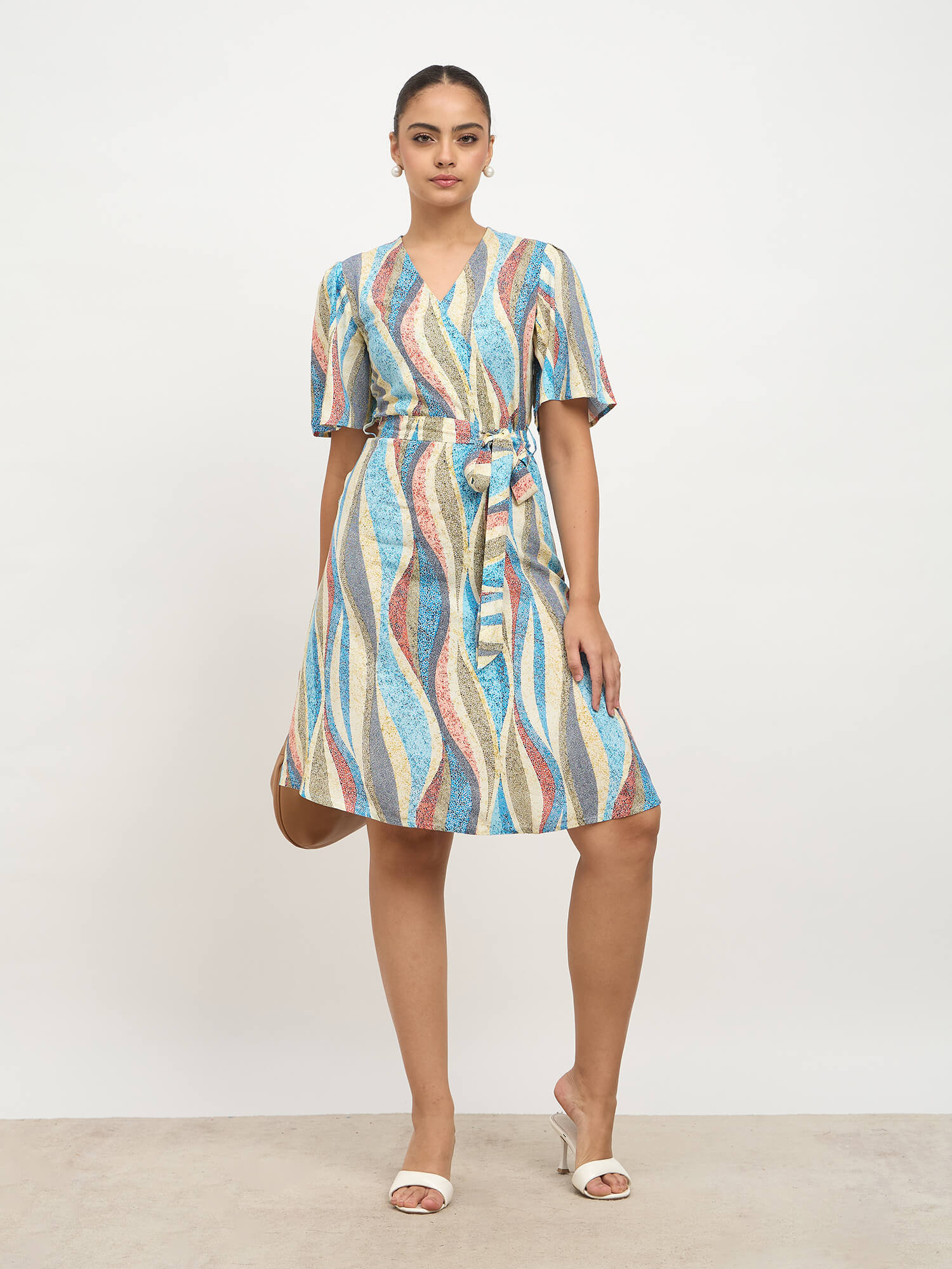 Briselle Belted Faux Wrap Dress-Multi