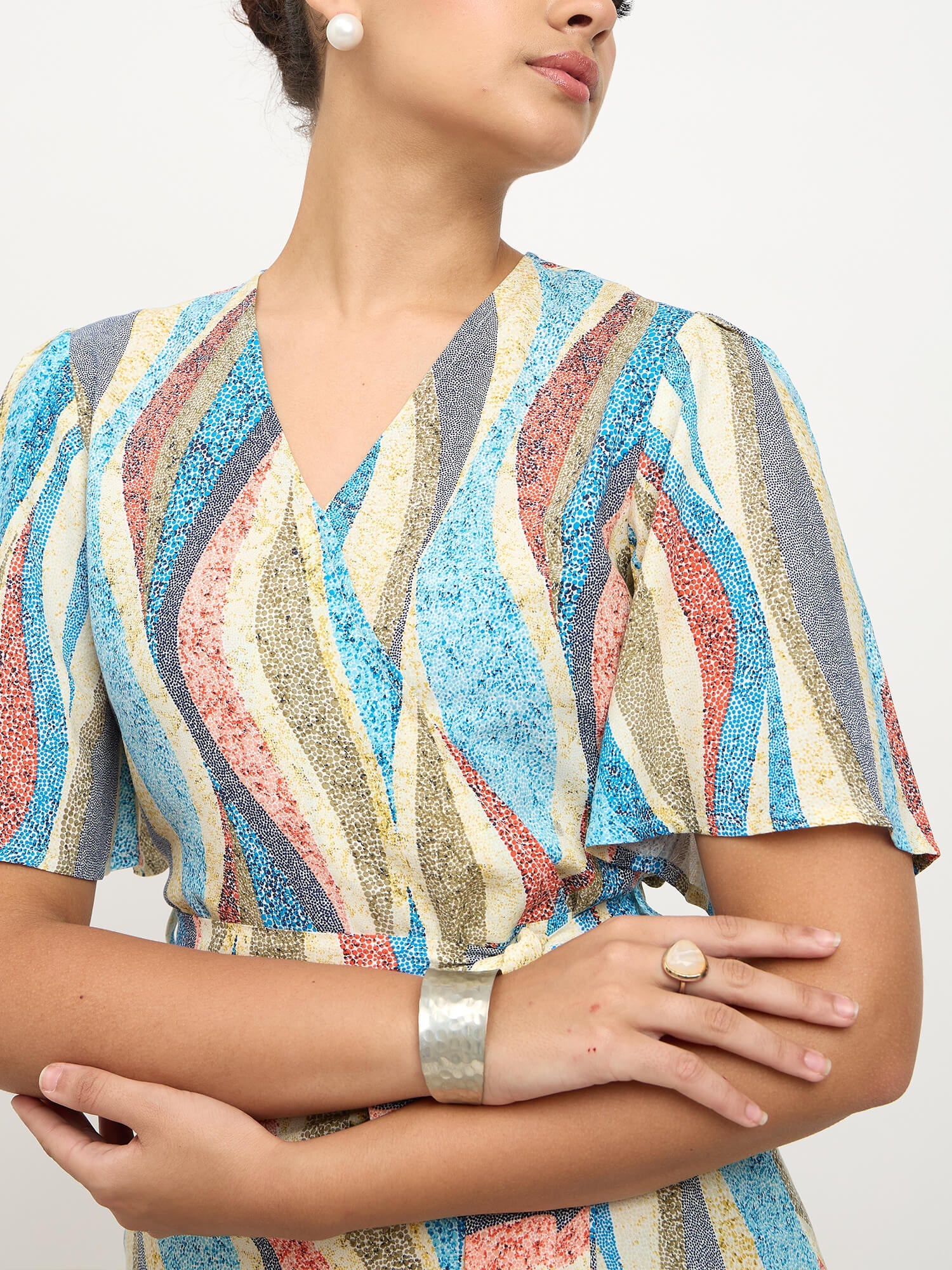 Briselle Belted Faux Wrap Dress-Multi