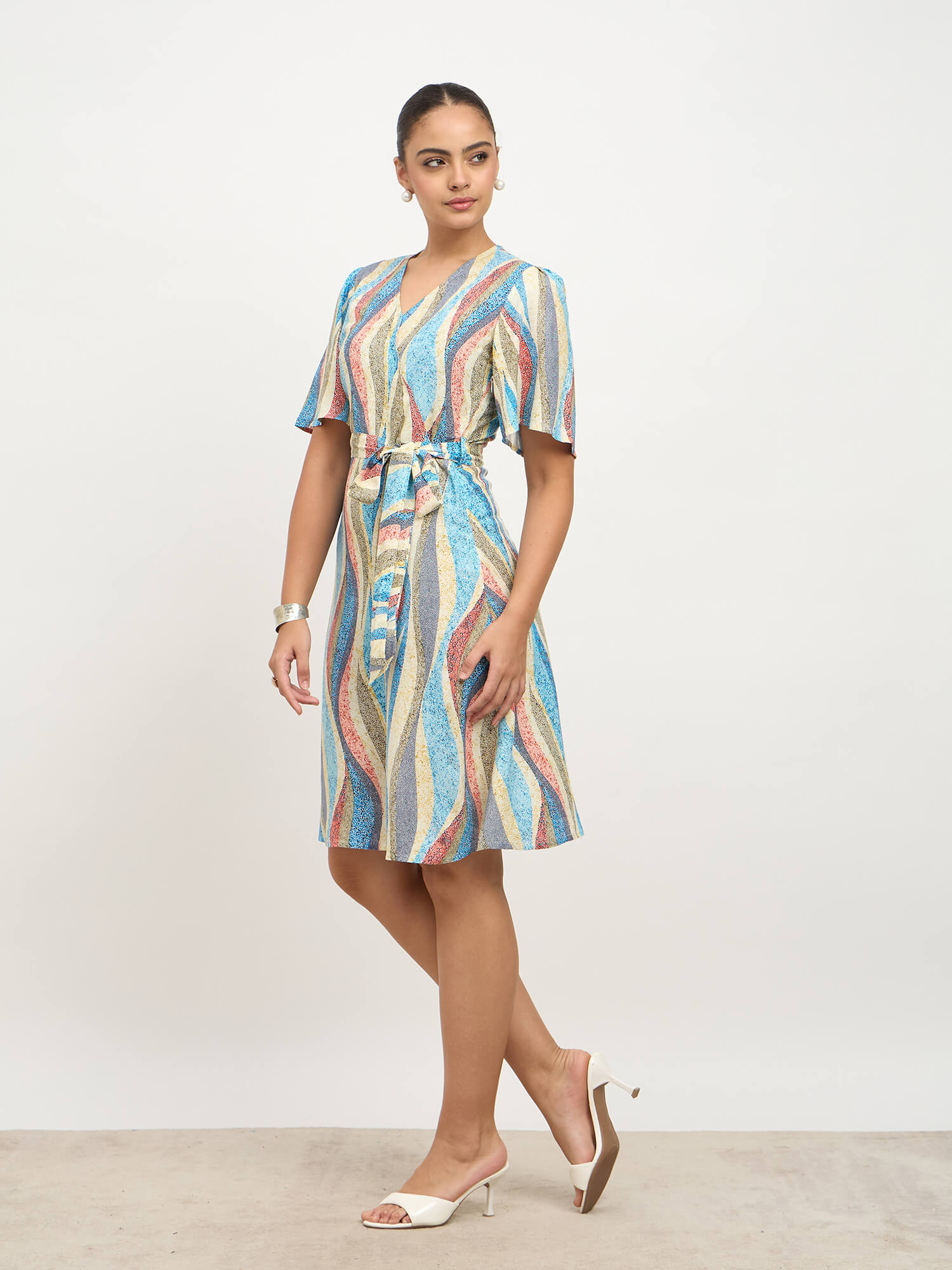 Briselle Belted Faux Wrap Dress-Multi