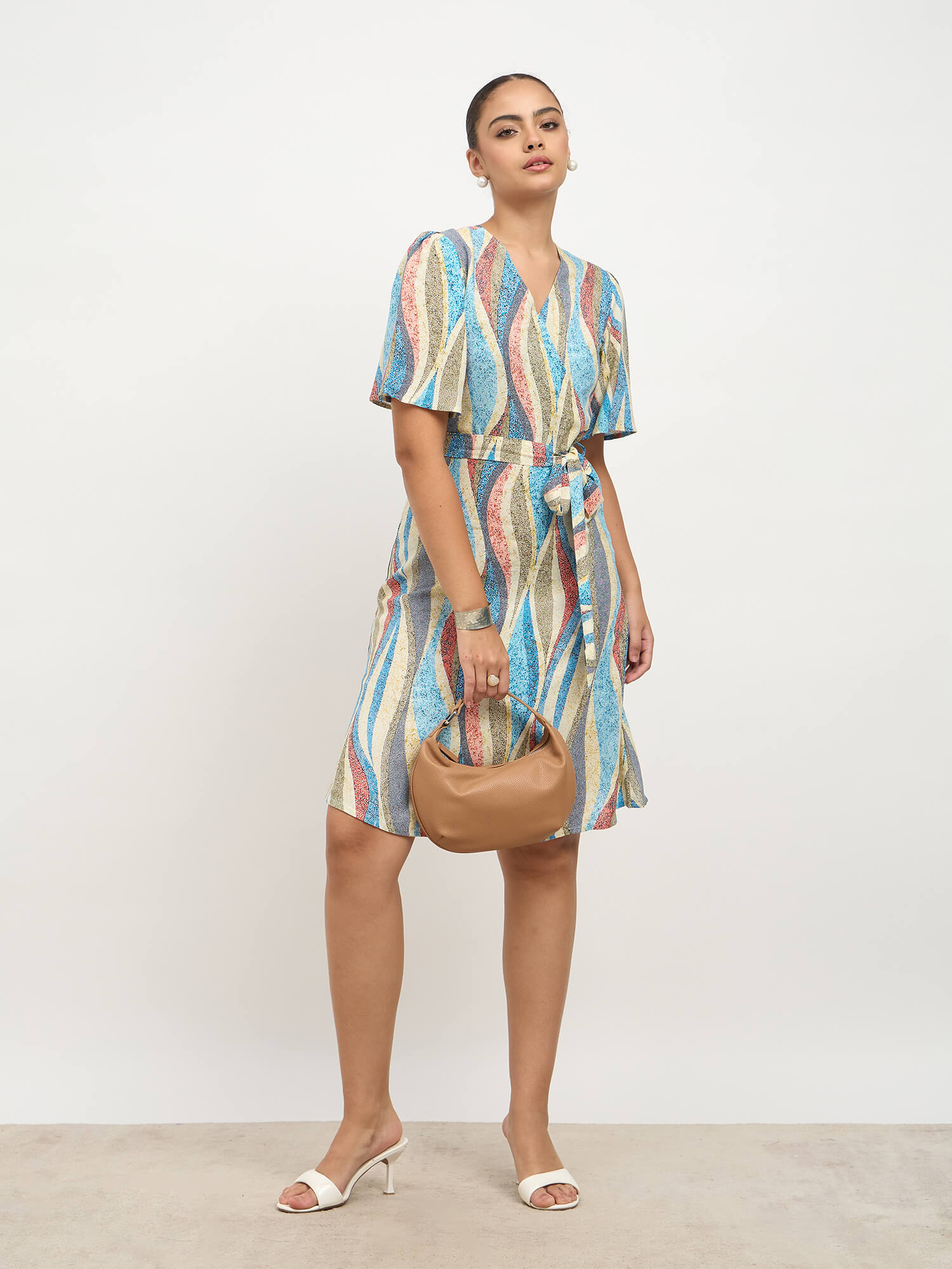 Briselle Belted Faux Wrap Dress-Multi