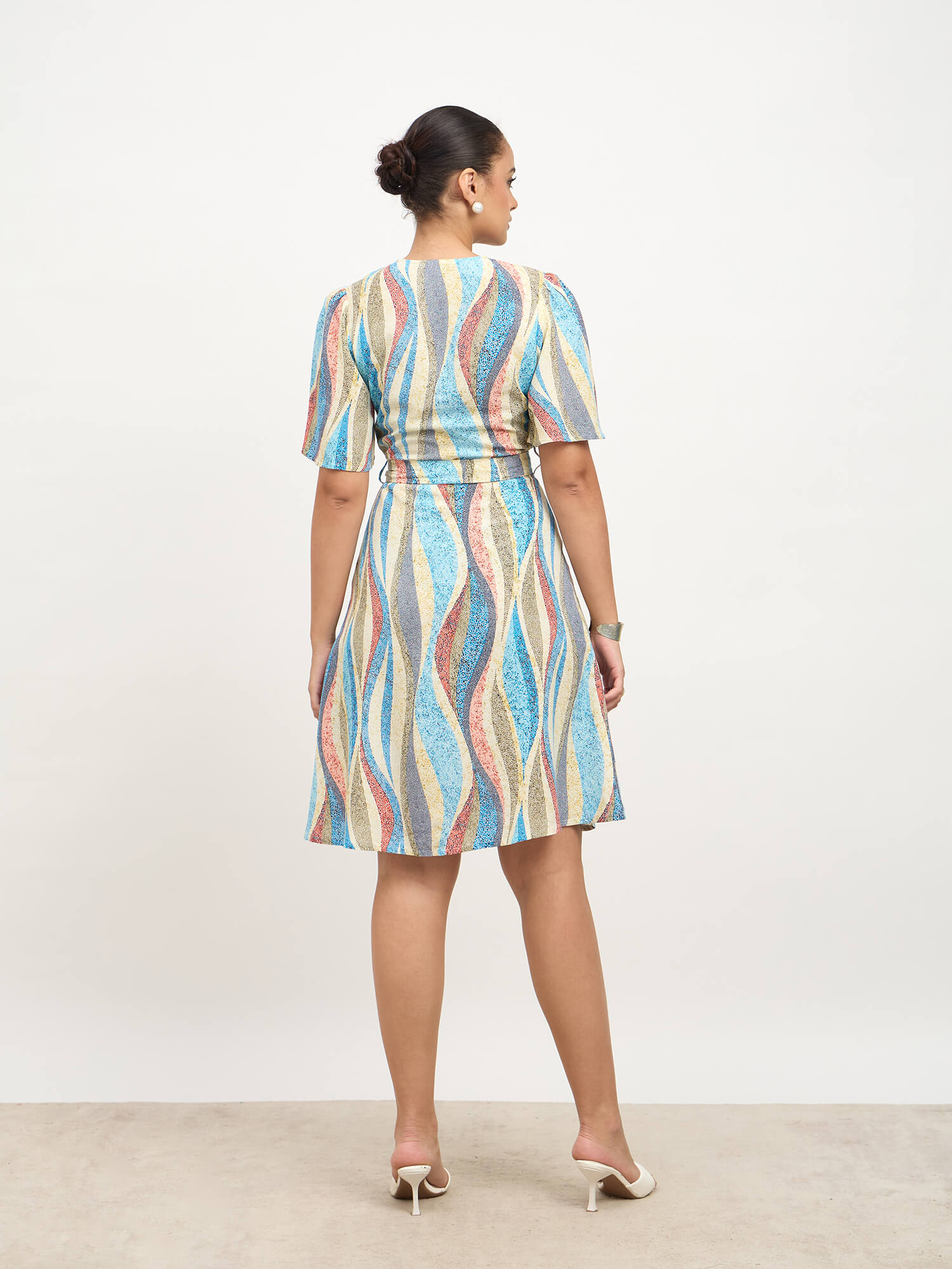 Briselle Belted Faux Wrap Dress-Multi