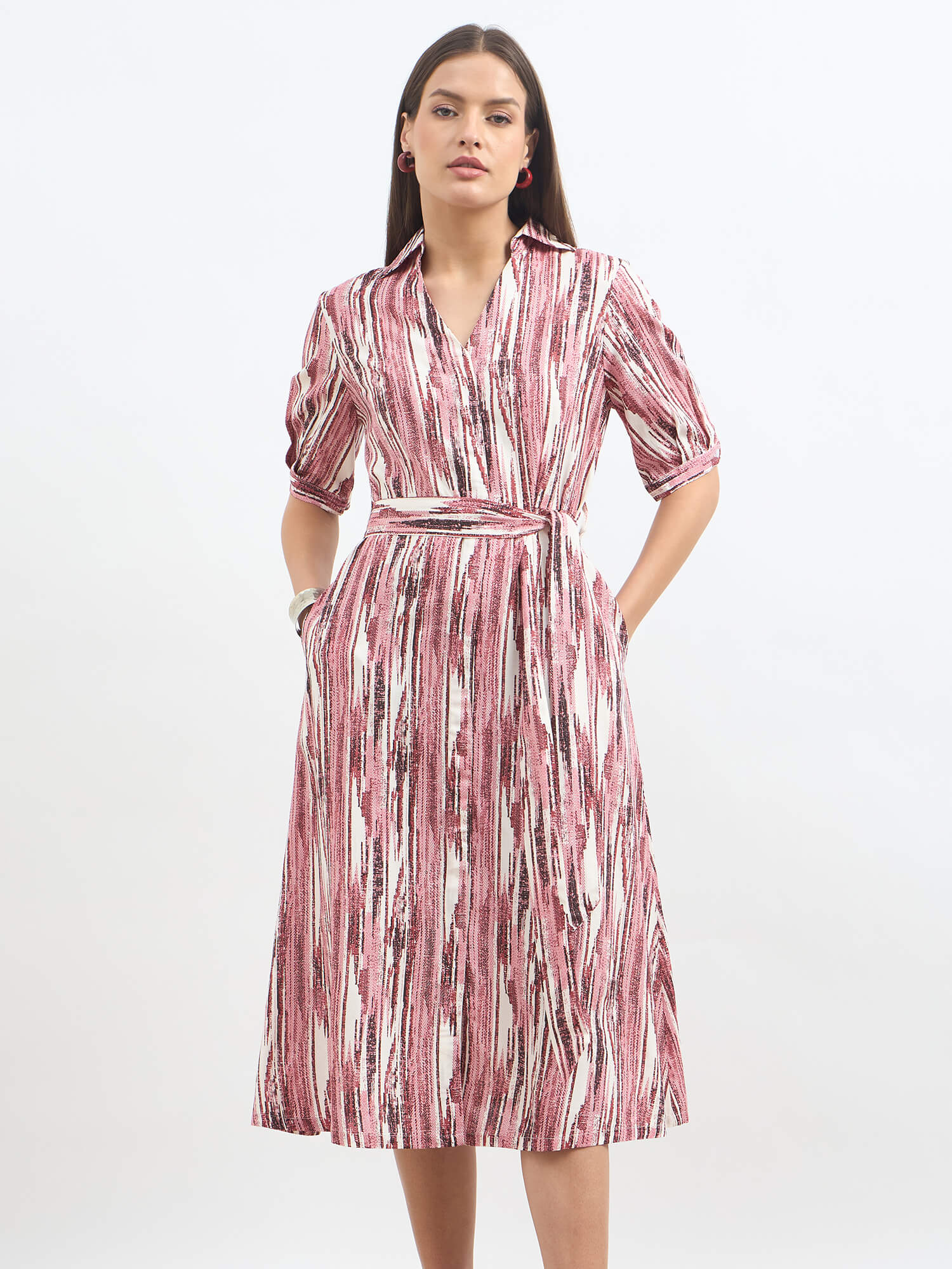 Sommer Belted Shirt Dress-Red & White