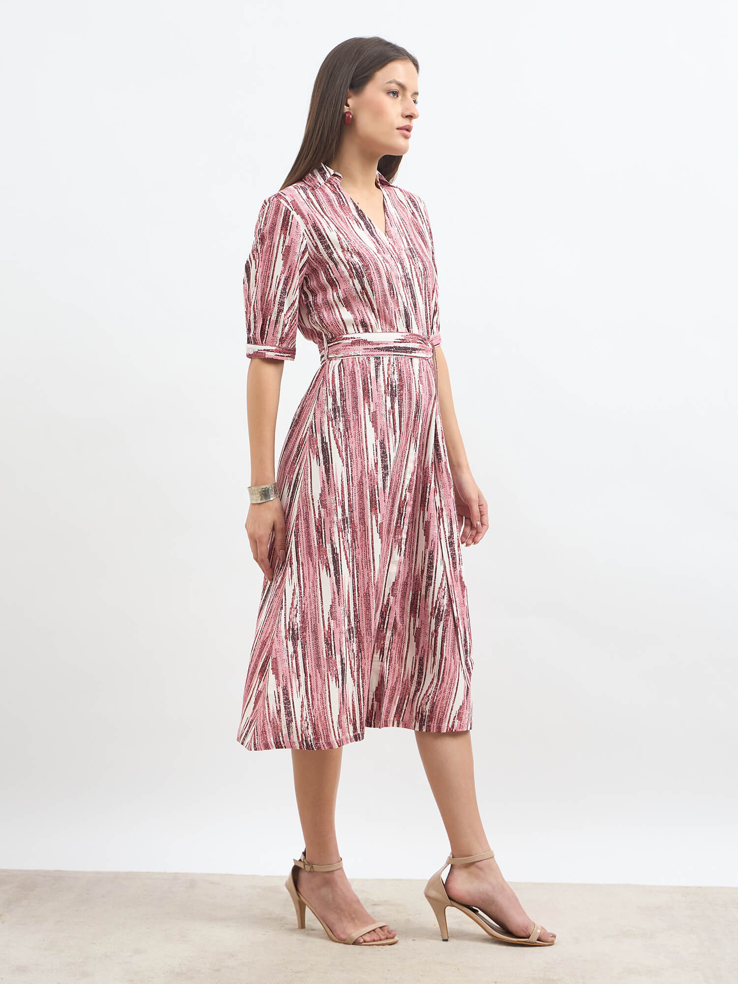 Sommer Belted Shirt Dress-Red & White