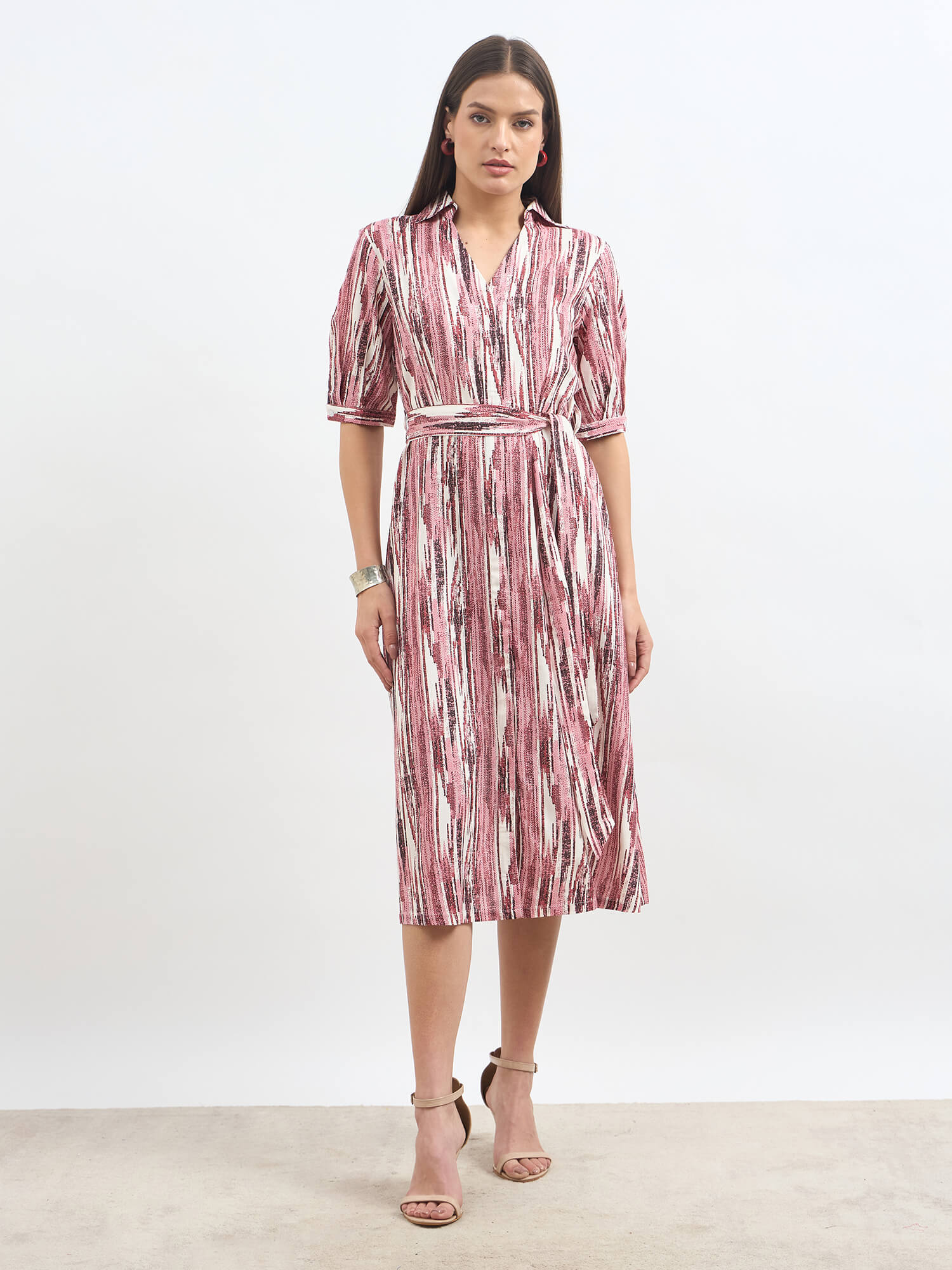 Sommer Belted Shirt Dress-Red & White